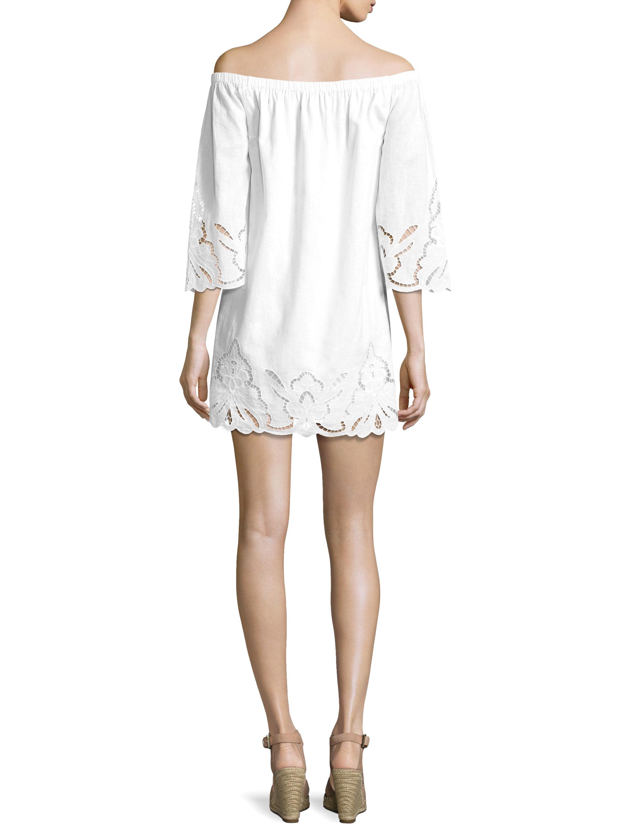 Polo Ralph Lauren Embroidered Off-the-shoulder Linen Dress in White | Lyst