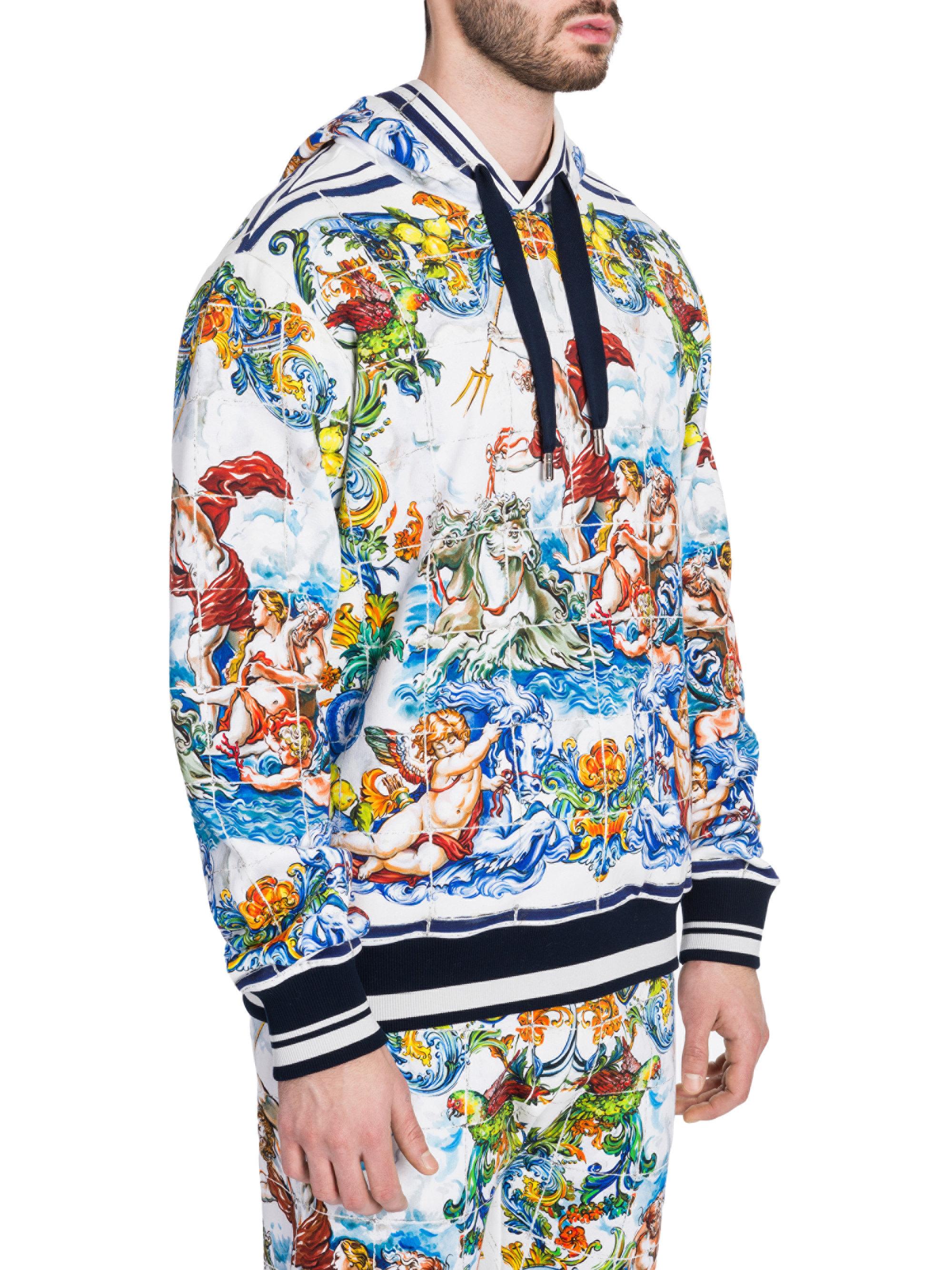 Dolce /& Gabbana Cotton hoodie with majolicas print