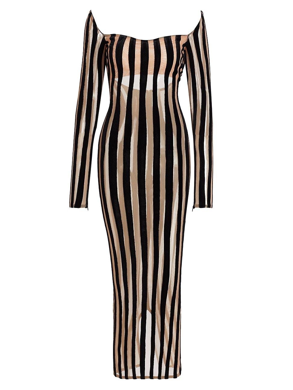 LAQUAN SMITH Striped Sheer Body-con Gown in Black | Lyst
