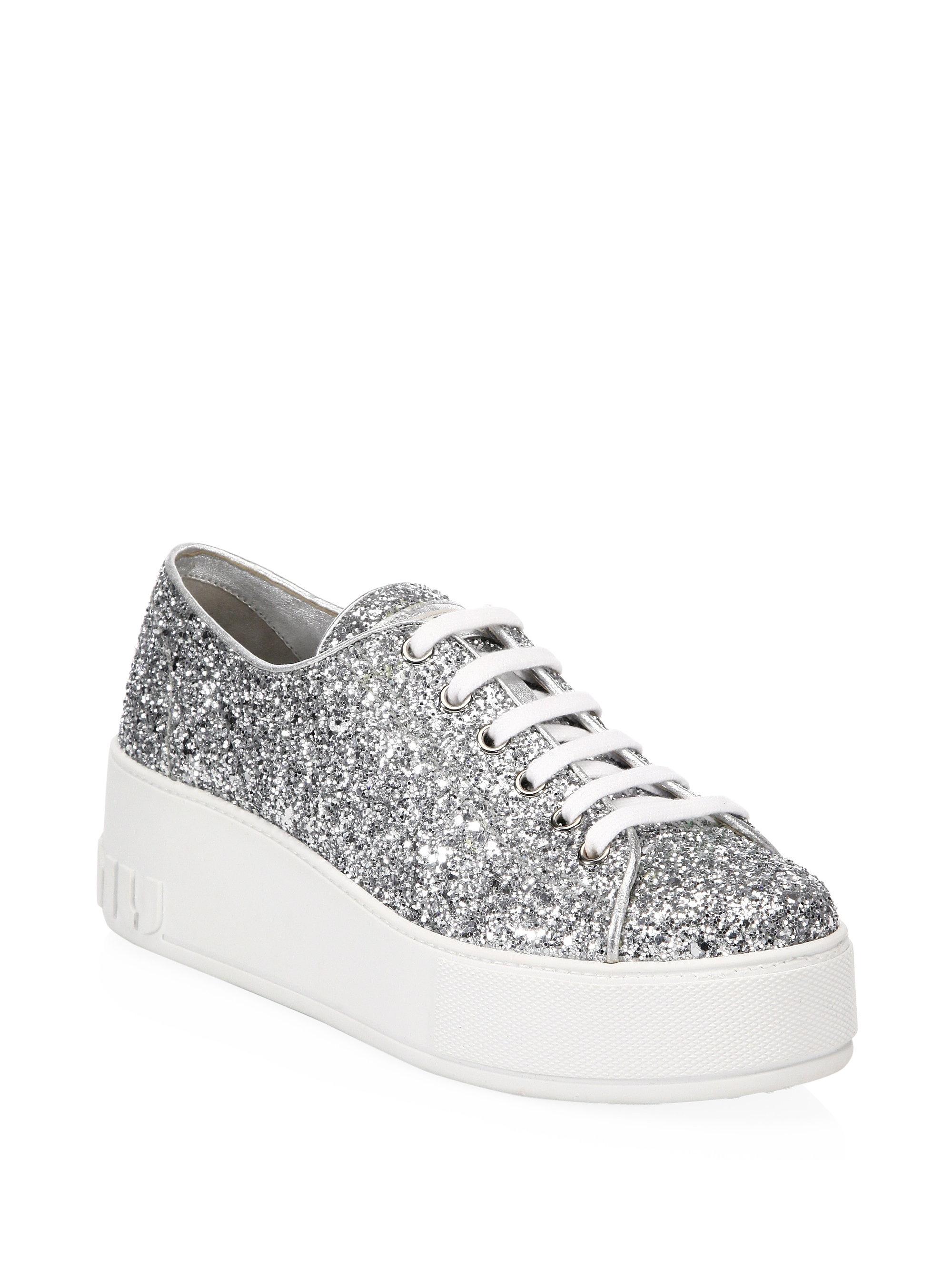 miu miu glitter platform sneakers