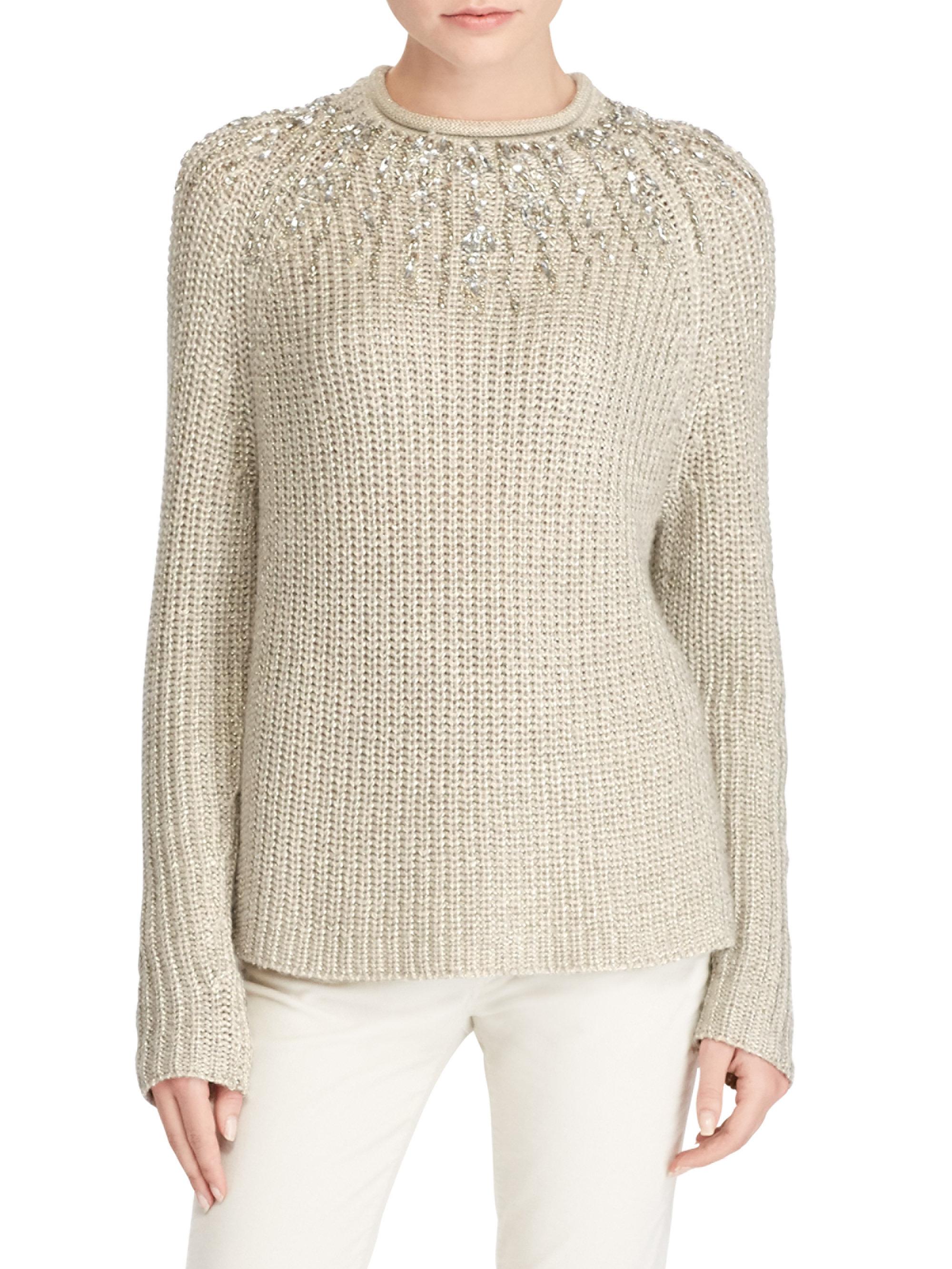 Polo Ralph Lauren Beaded Cashmere Blend Sweater - Lyst