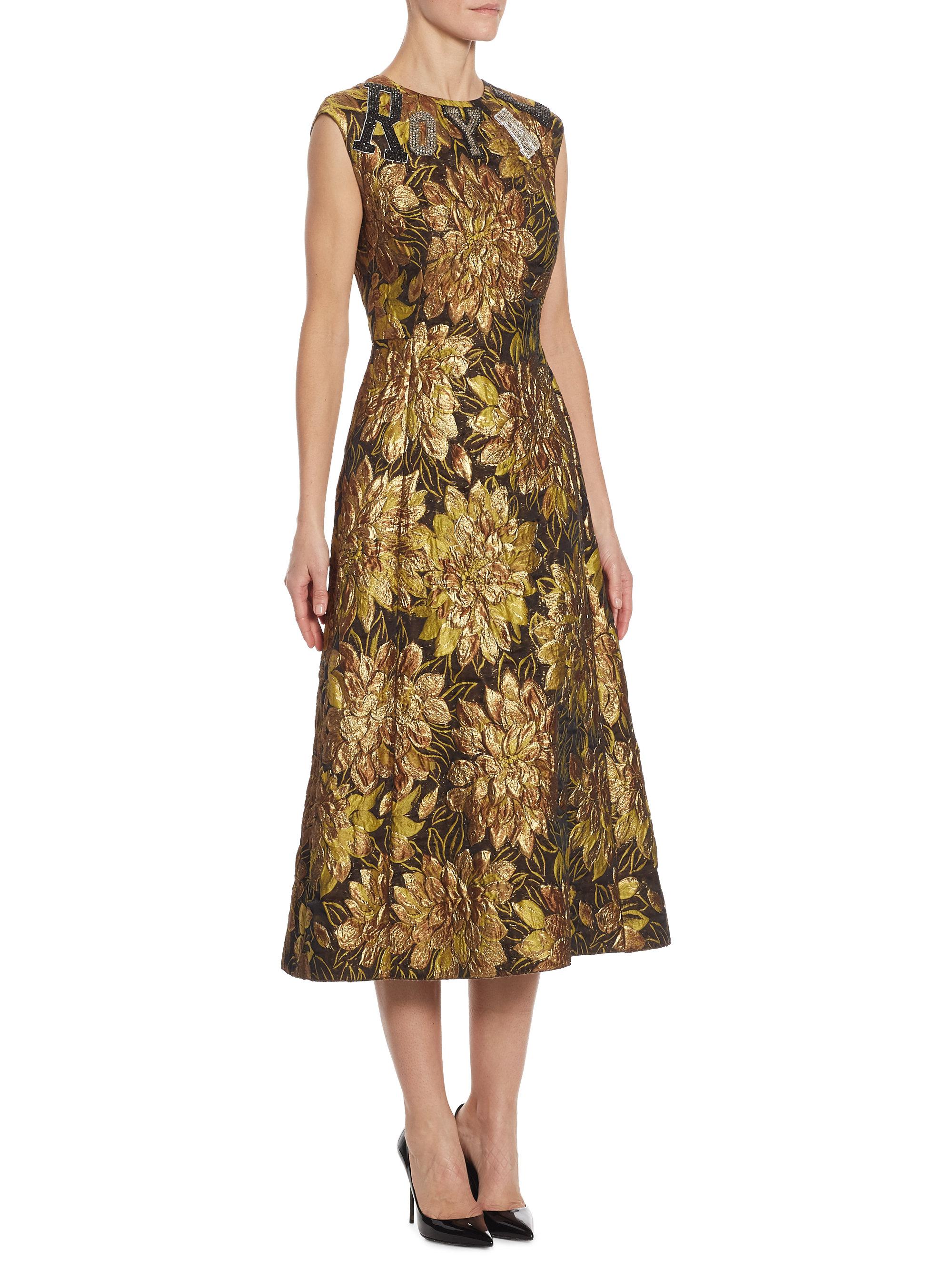 Dolce & Gabbana Synthetic Floral Jacquard Dress in Gold (Metallic) - Lyst
