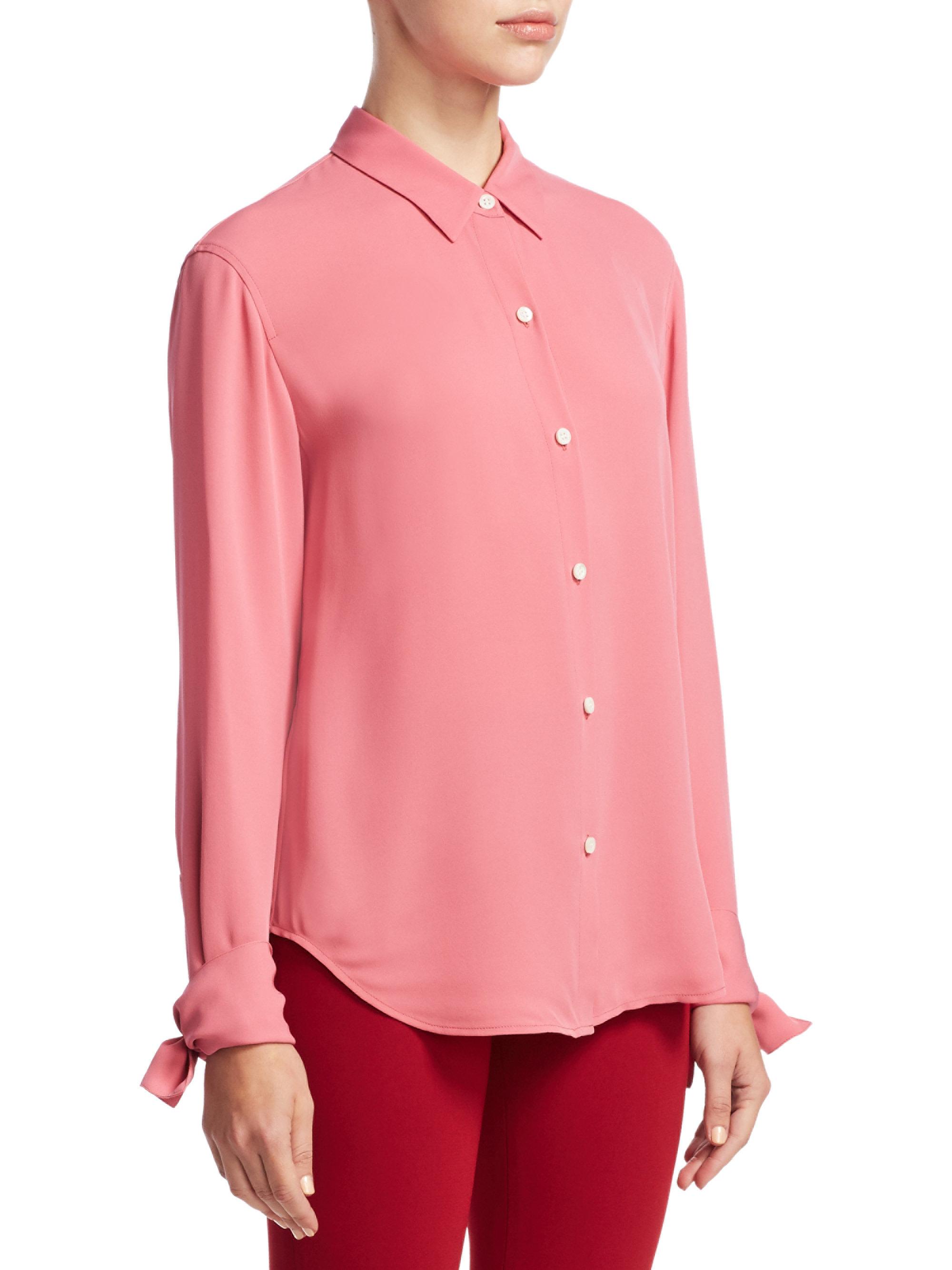 Lyst - Theory Silk Tie Cuff Shirt in Pink
