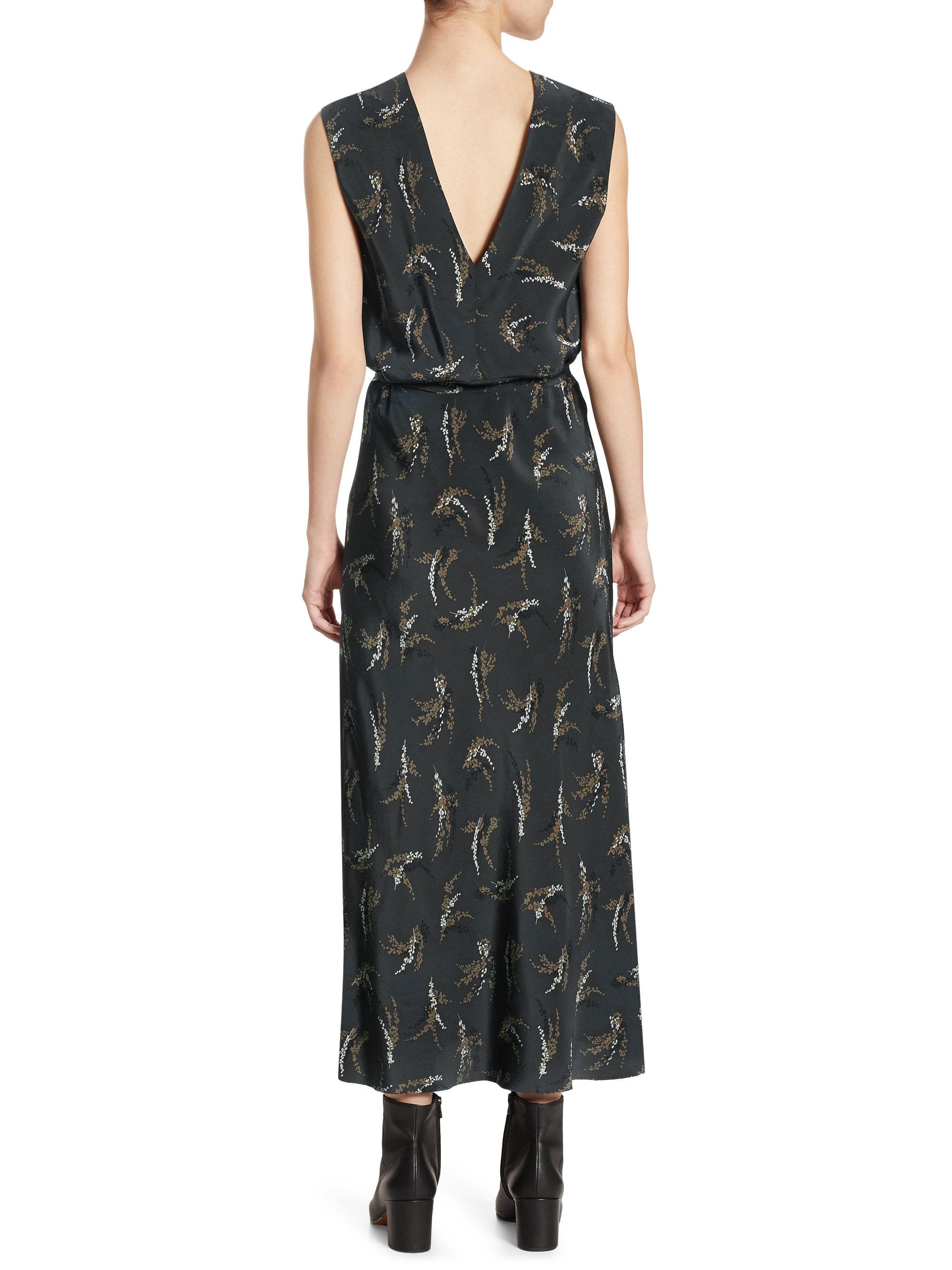 Vince Spring Floral Crossover Slip Silk Maxi Dress in Brown - Lyst