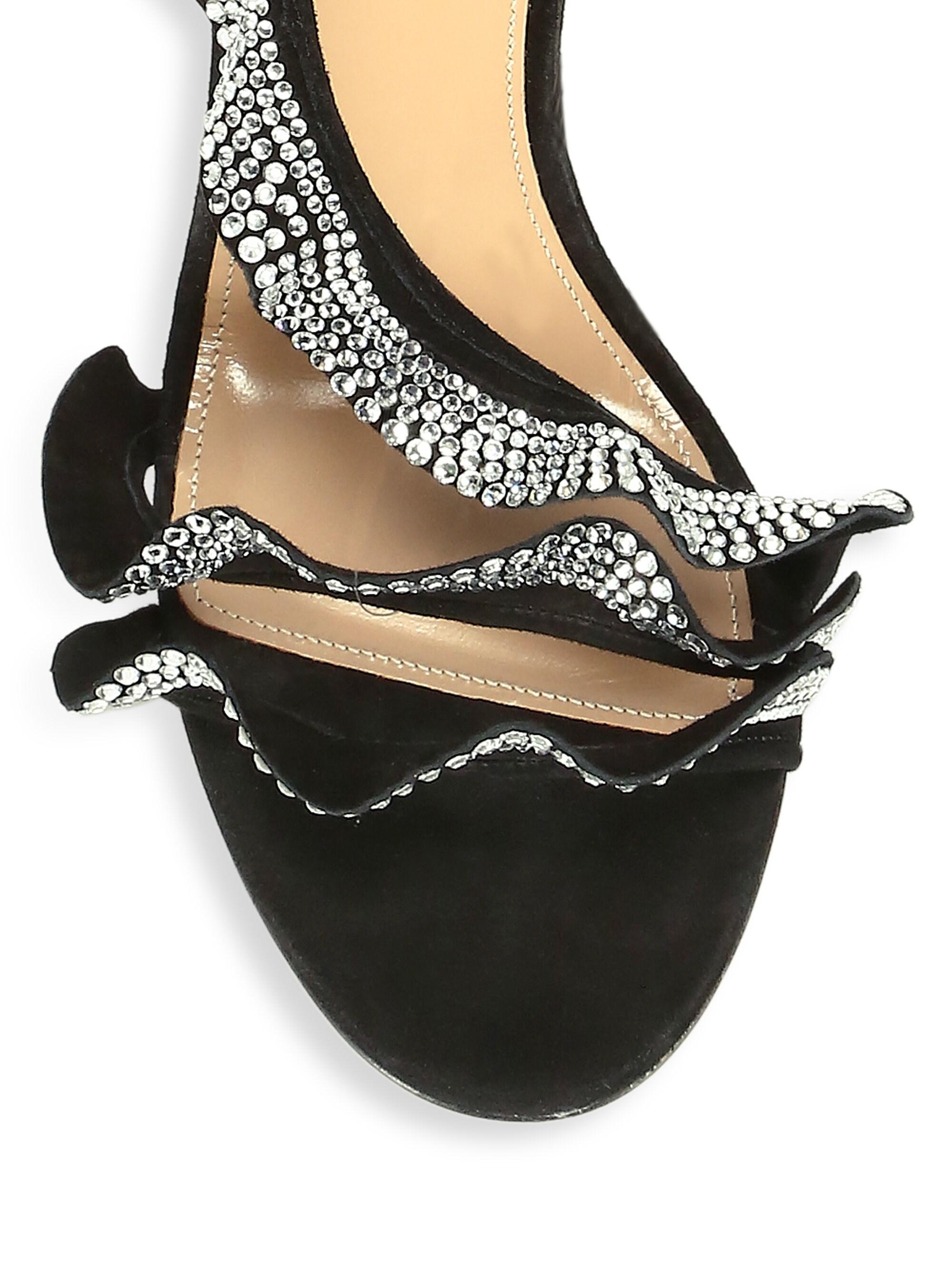 Aquazzura Ruffle 105 Crystal Embellished Suede Sandals in Black Lyst