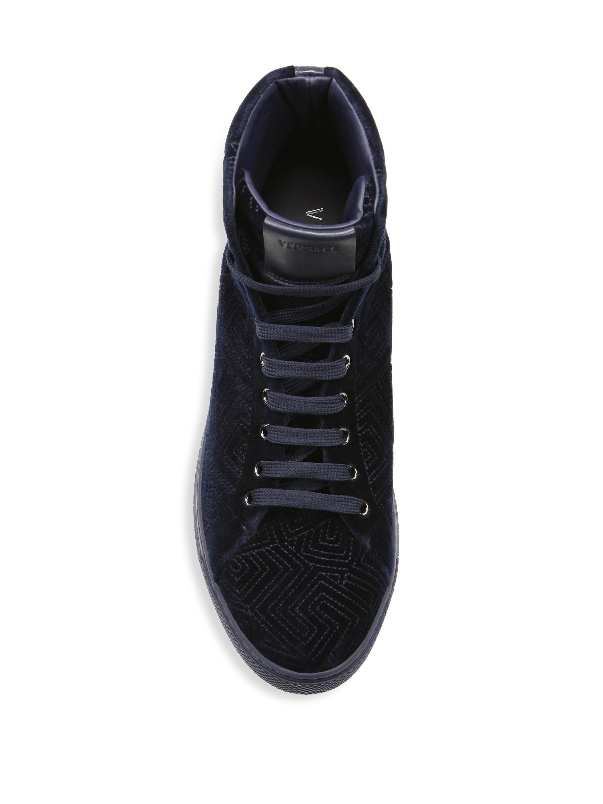 Versace Topstitched Velvet Hi-top Sneakers in Navy (Blue) for Men 