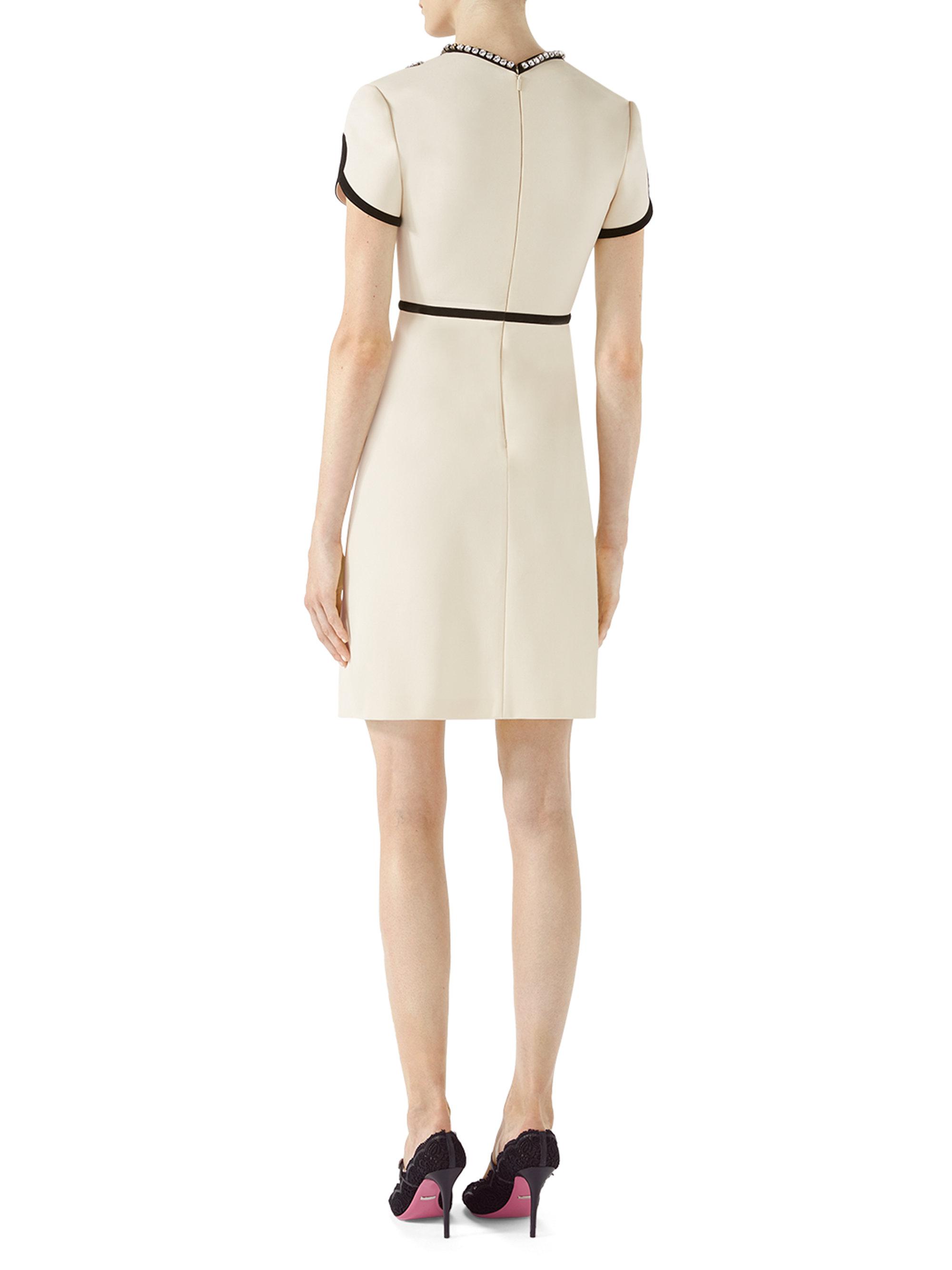 Gucci Crystal-trim Jersey V-neck Dress in White | Lyst