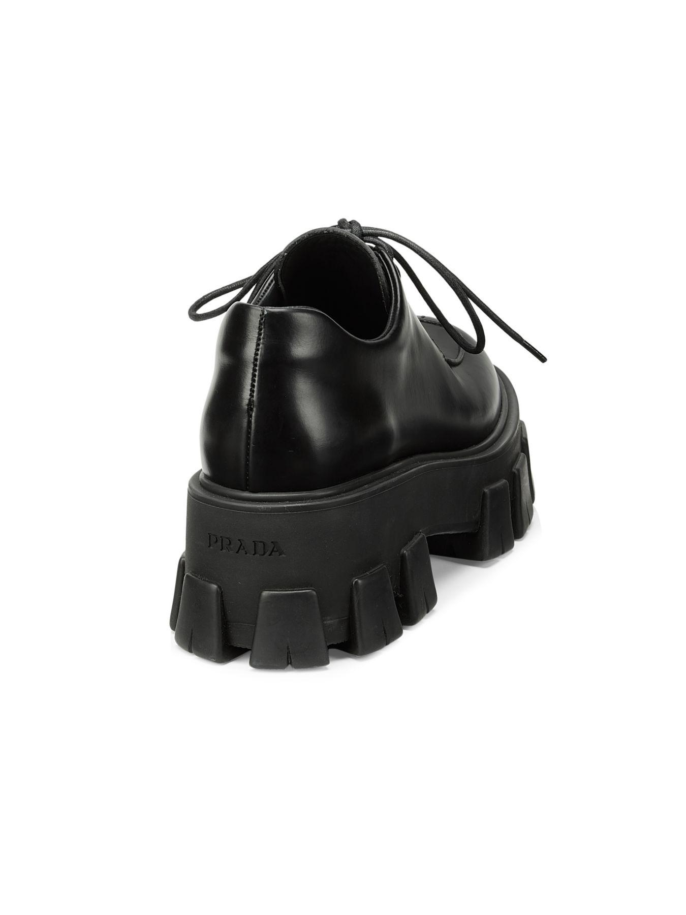 Prada Lug-sole Polished Leather Creepers in Black - Lyst