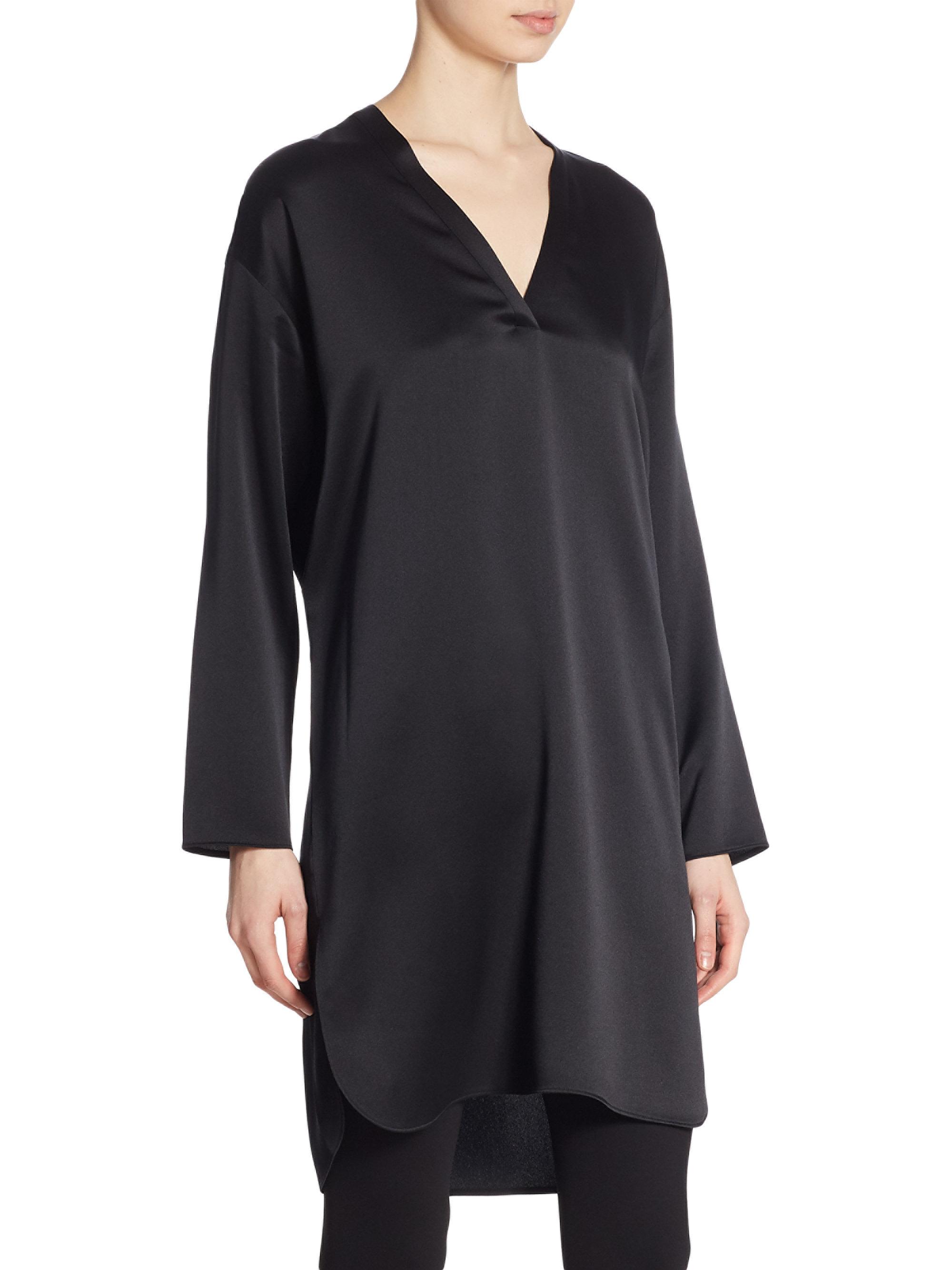 Vince Silk Tunic Dress in Black | Lyst