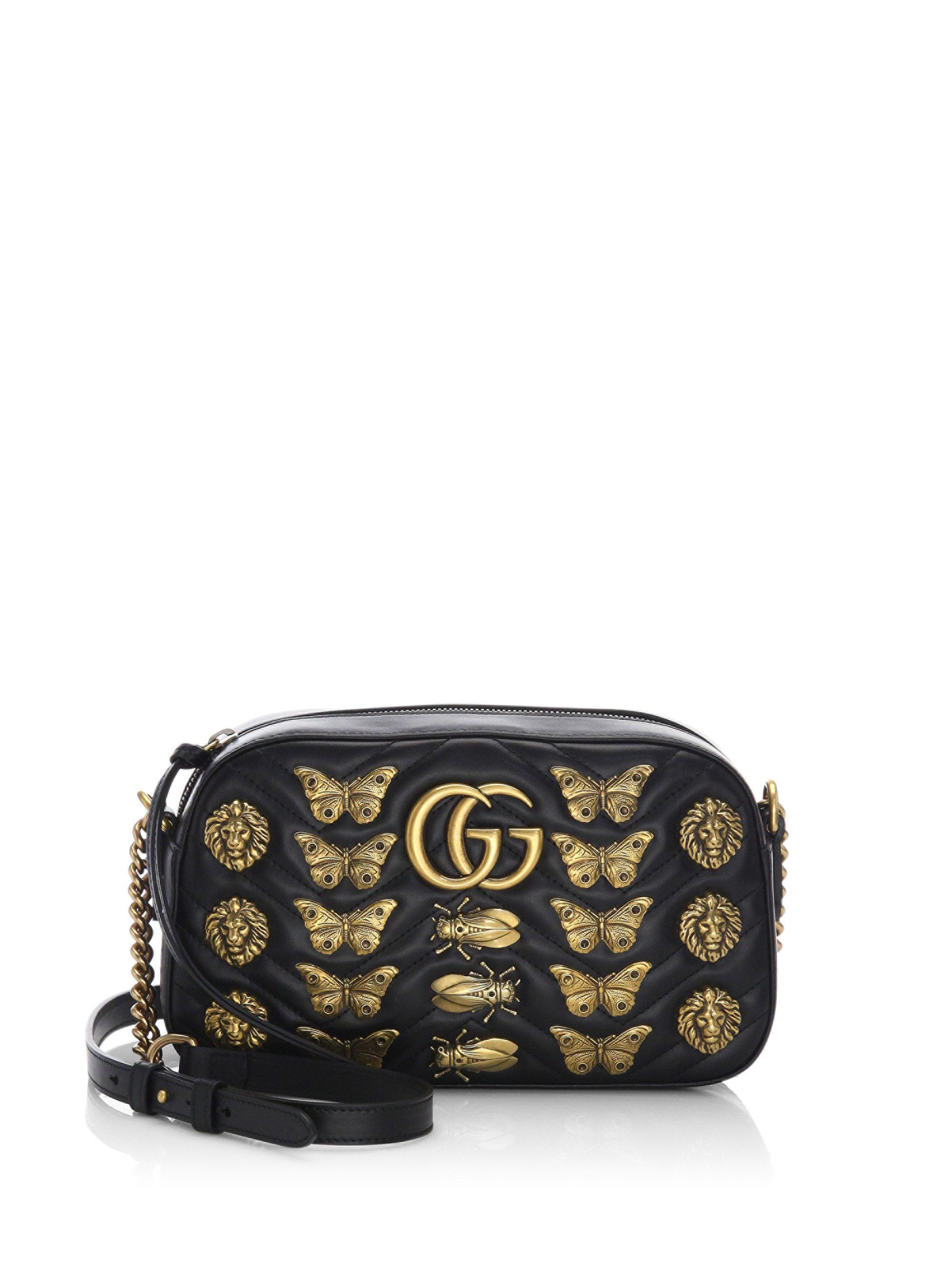 Gucci Gg Marmont Animal Studs Shoulder Bag Medium Black - Lyst