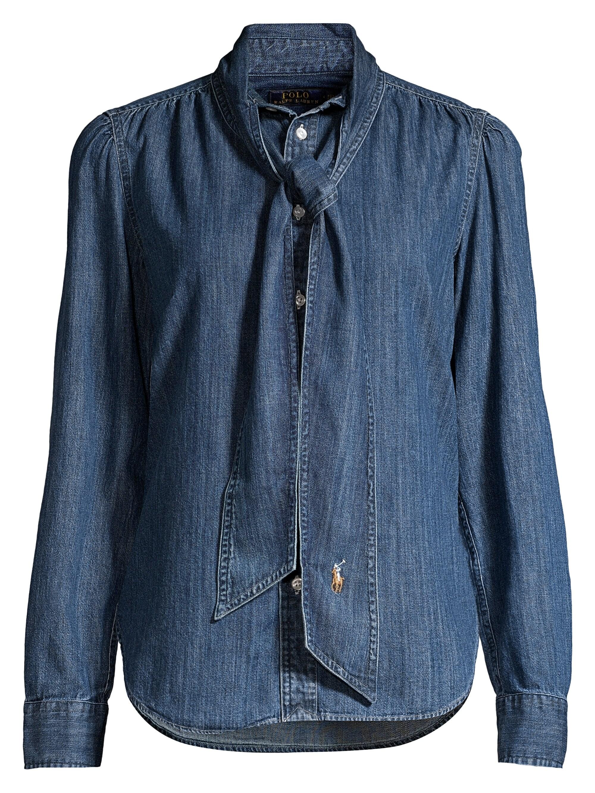 Polo Ralph Lauren Slim-fit Tie-neck Denim Shirt in Blue | Lyst