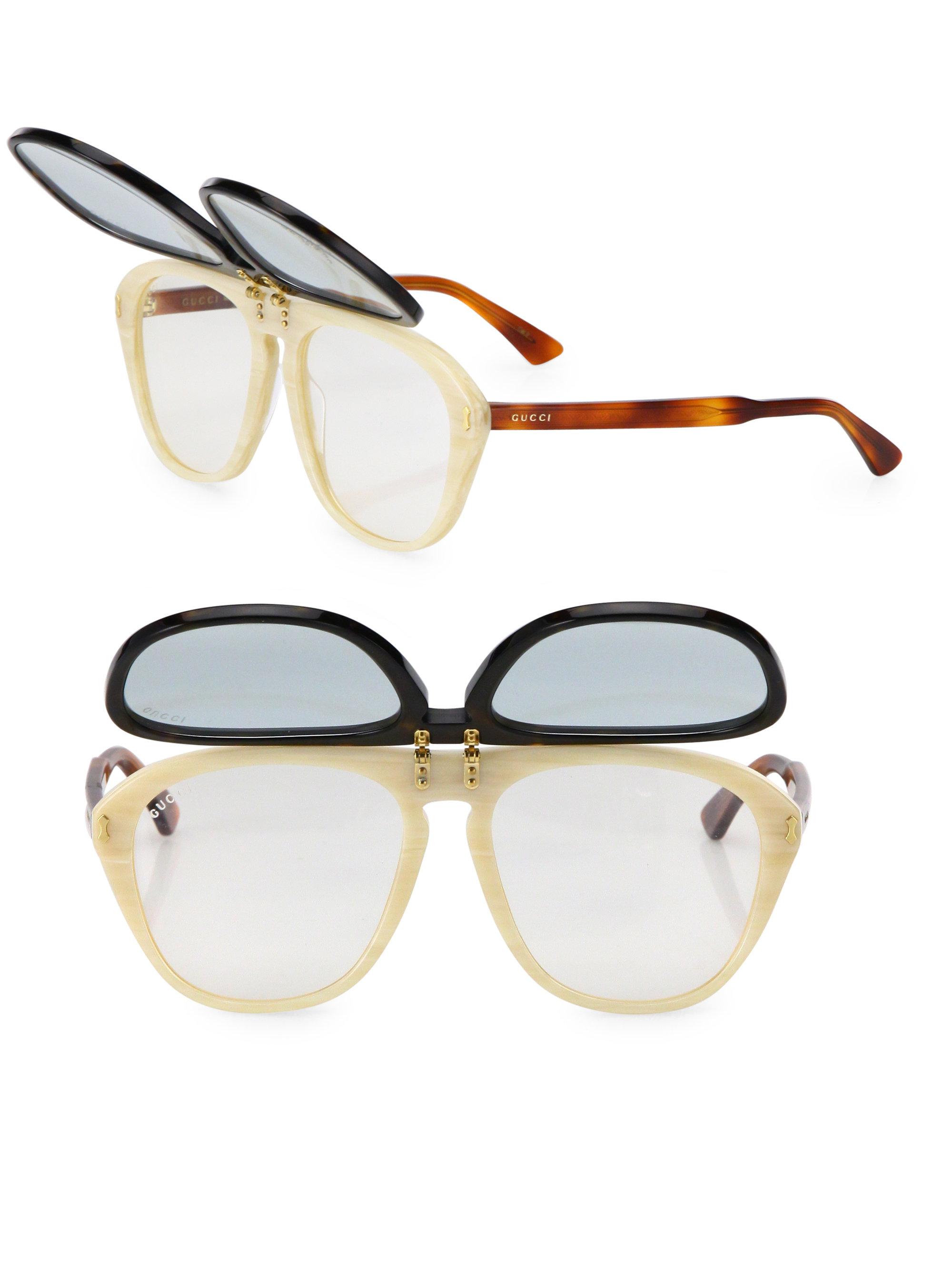 Gucci 56mm Flip-up Pilot Sunglasses for Men - Lyst