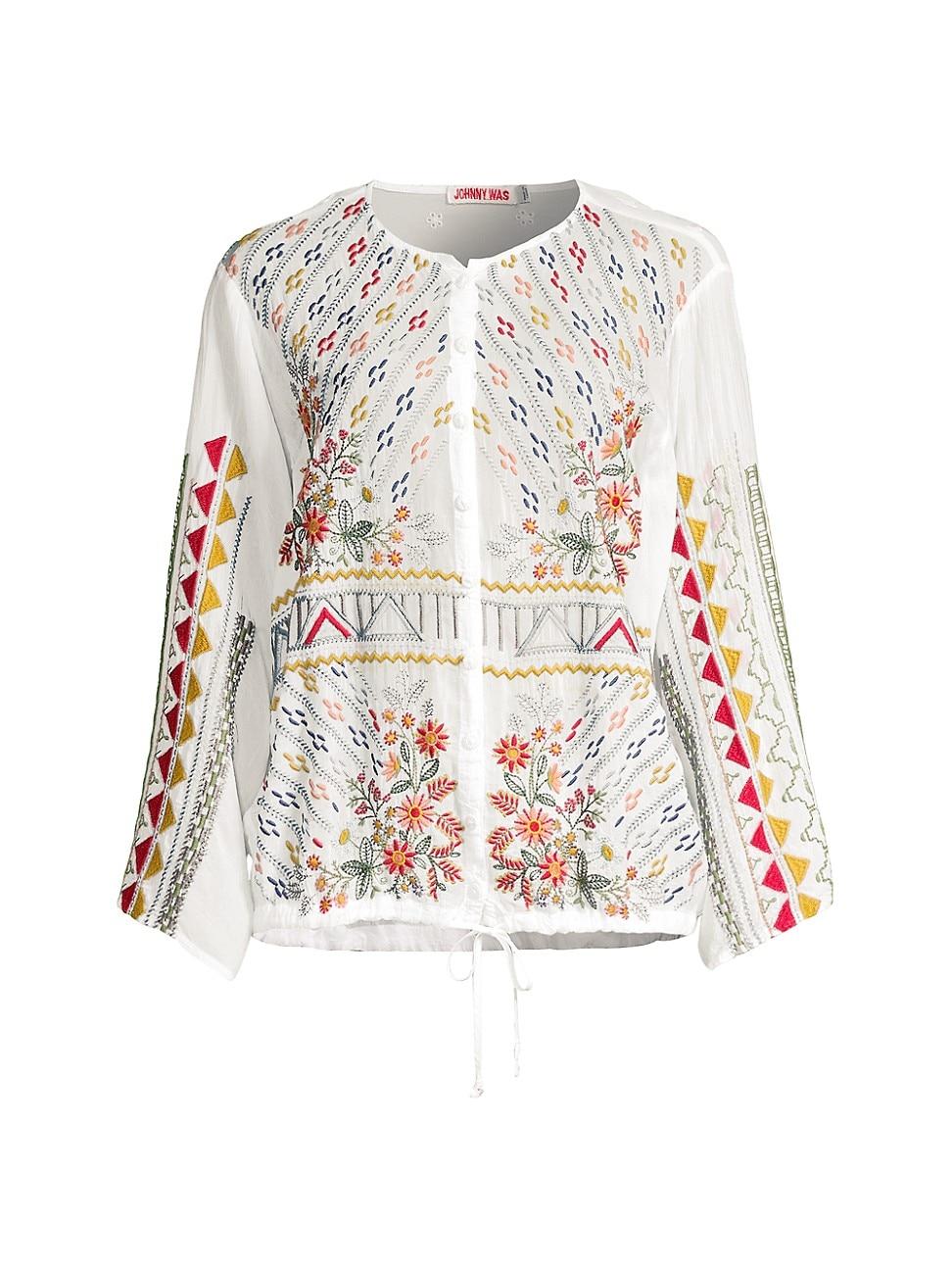 Johnny Was Ezra Embroidered Blouse in White Lyst