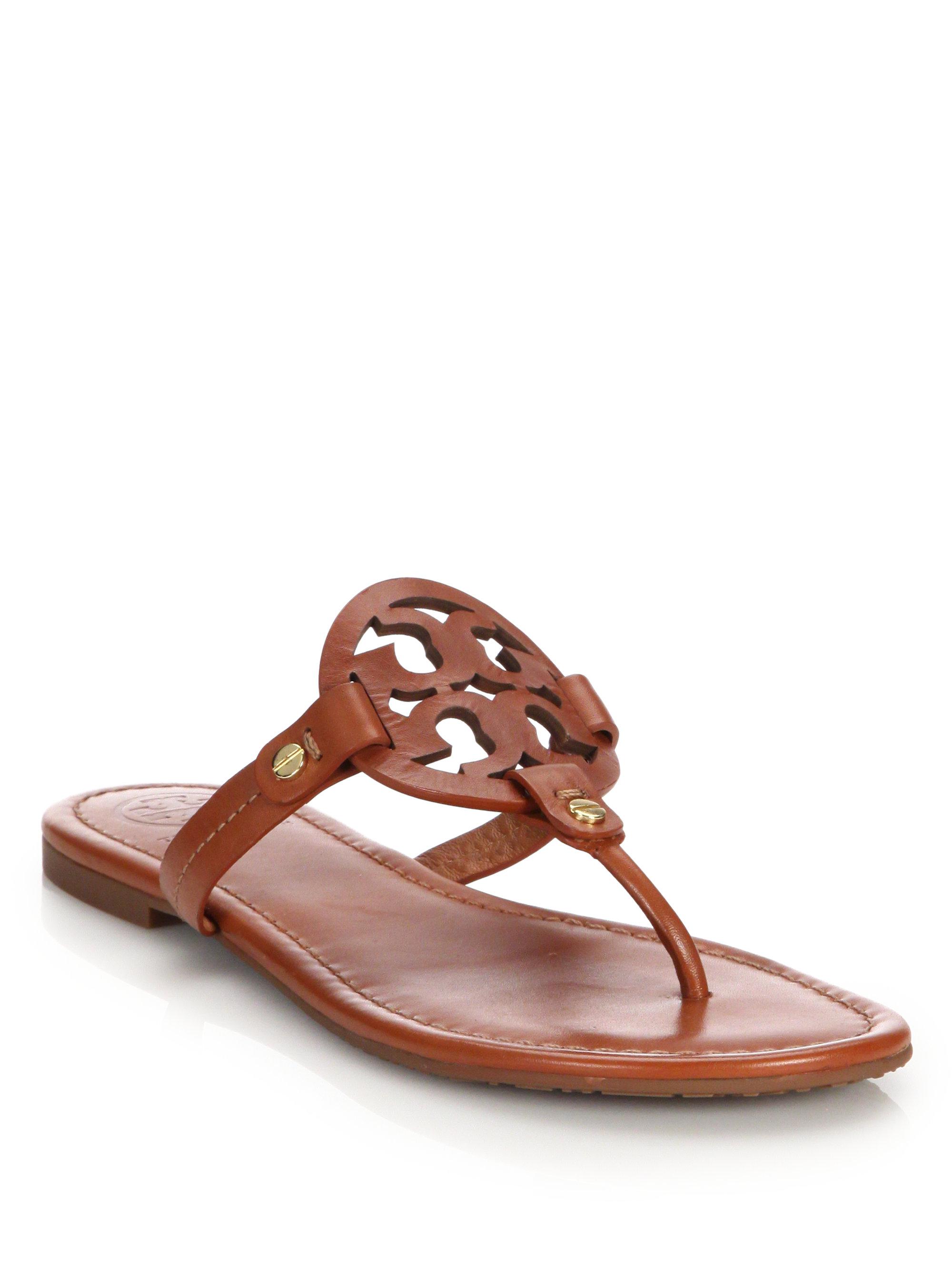 Lyst - Tory burch Miller Leather Logo Thong Sandals in Brown - Save 20%