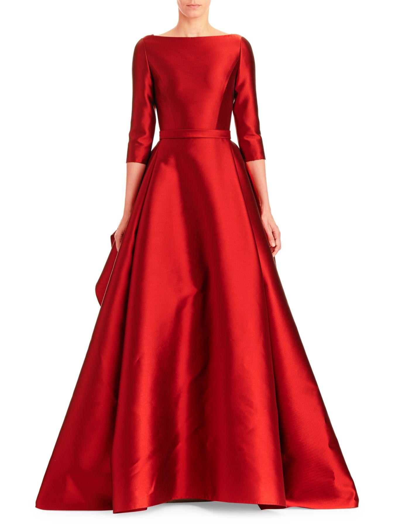 Carolina Herrera Boatneck Silk & Wool Ball Gown in Red | Lyst