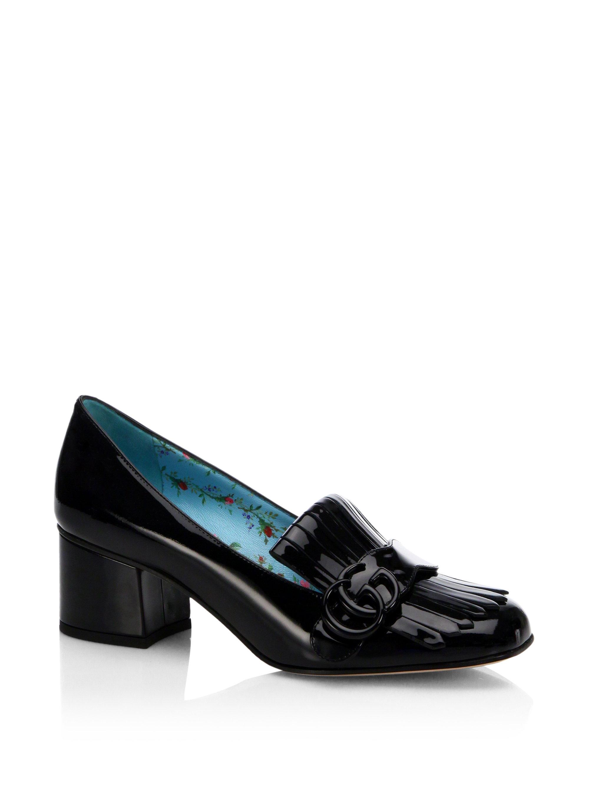 Gucci Marmont Gg Patent Leather Loafer Pumps in Black - Lyst