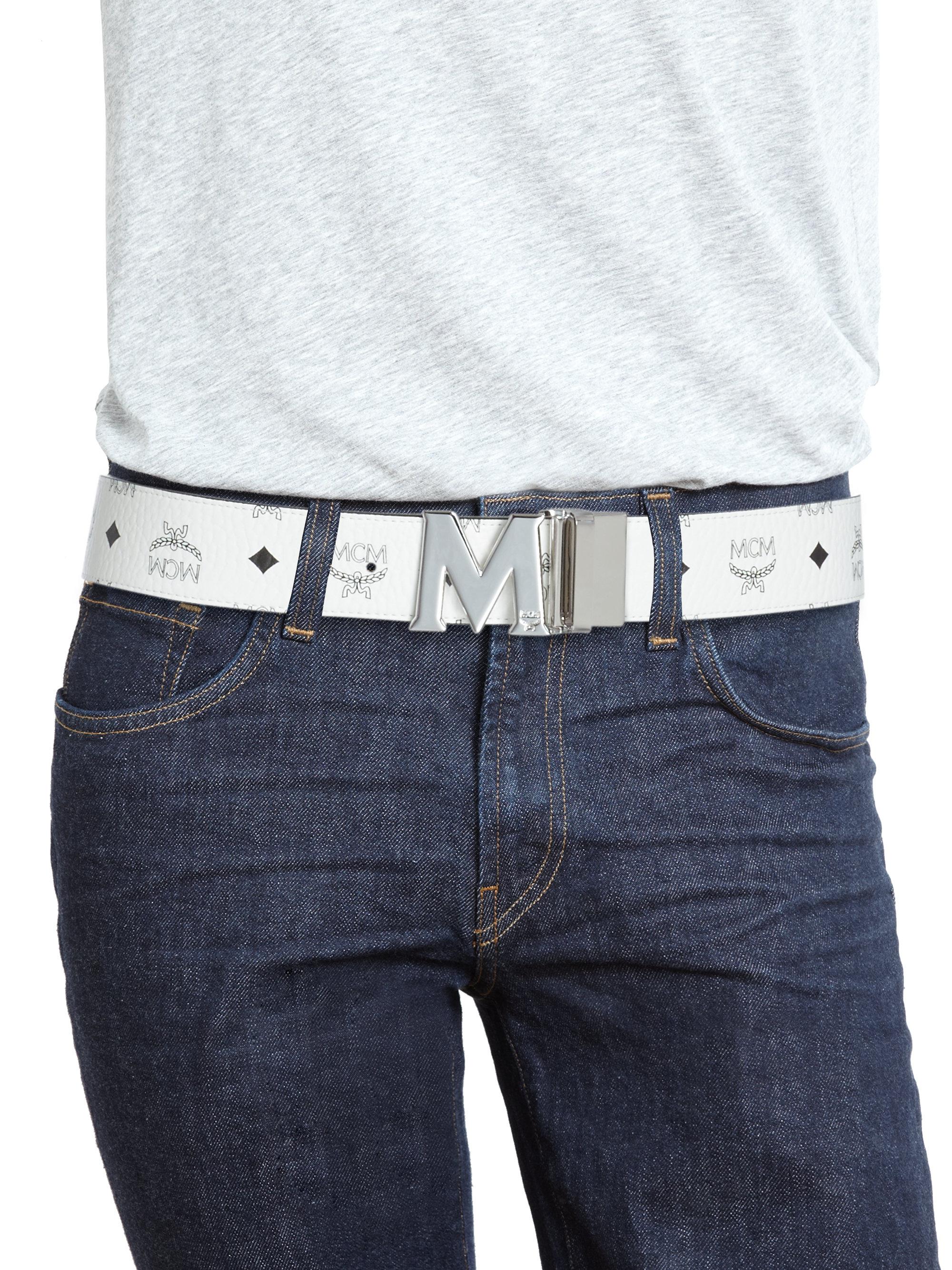 MCM Leather Men's Visetos Round Reversible M Belt - White for Men - Lyst