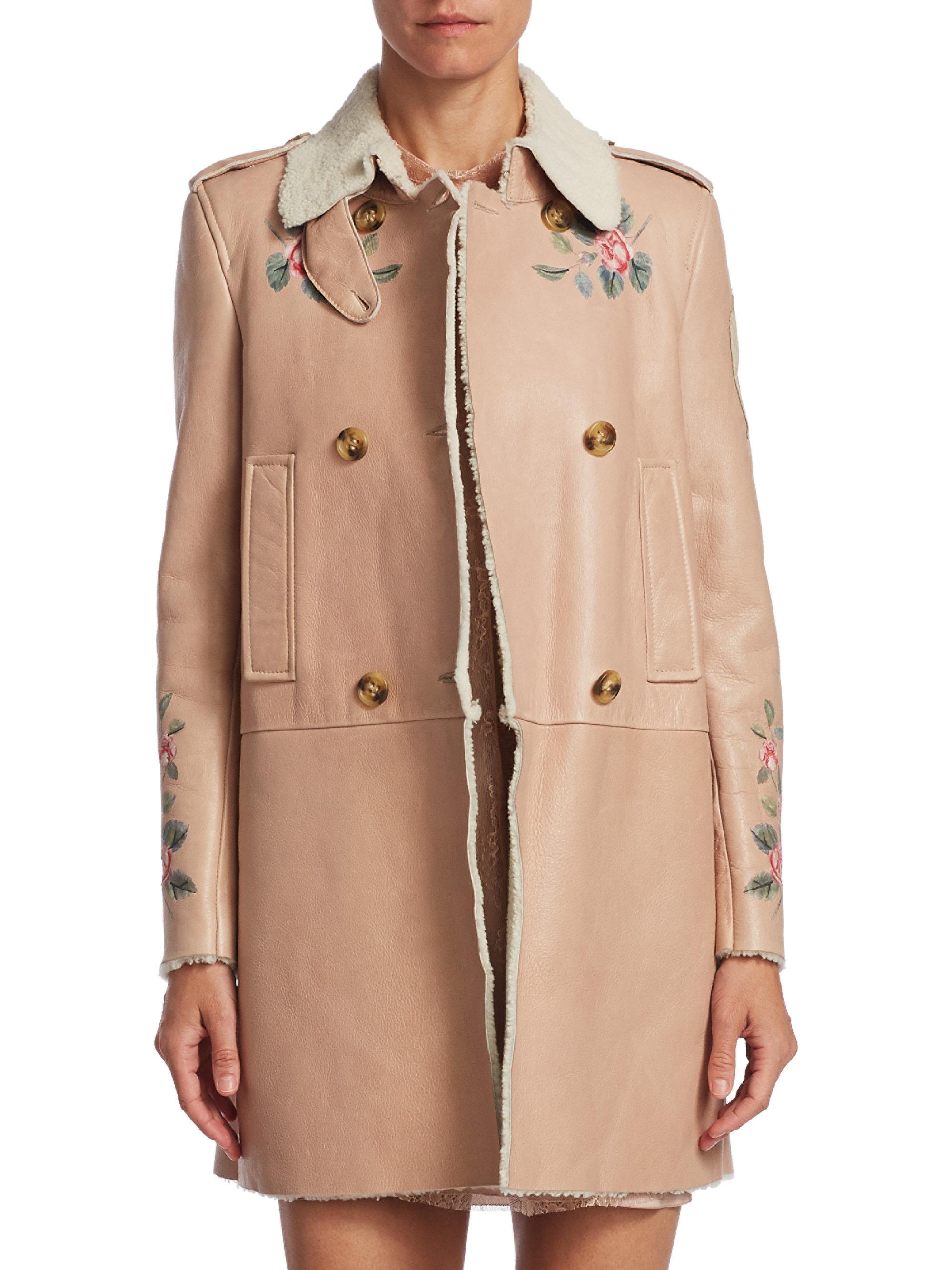 RED Valentino Princess Shearling Leather Coat in Nude (Natural) - Lyst