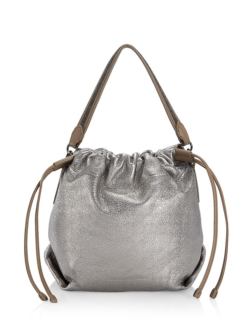 Brunello Cucinelli Metallic Leather Bucket Bag in Gray Lyst