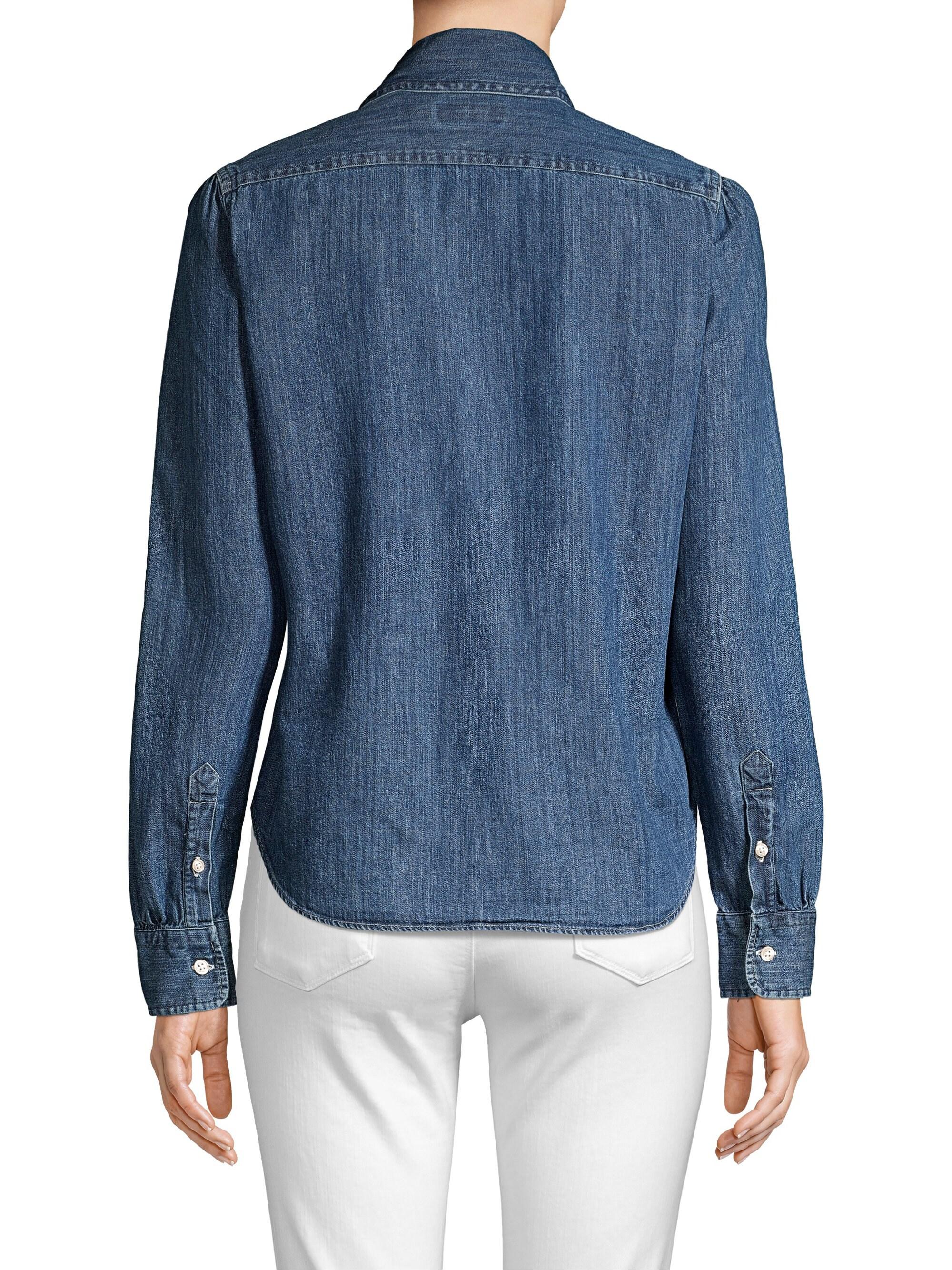 Polo Ralph Lauren Slim-fit Tie-neck Denim Shirt in Indigo (Blue) | Lyst