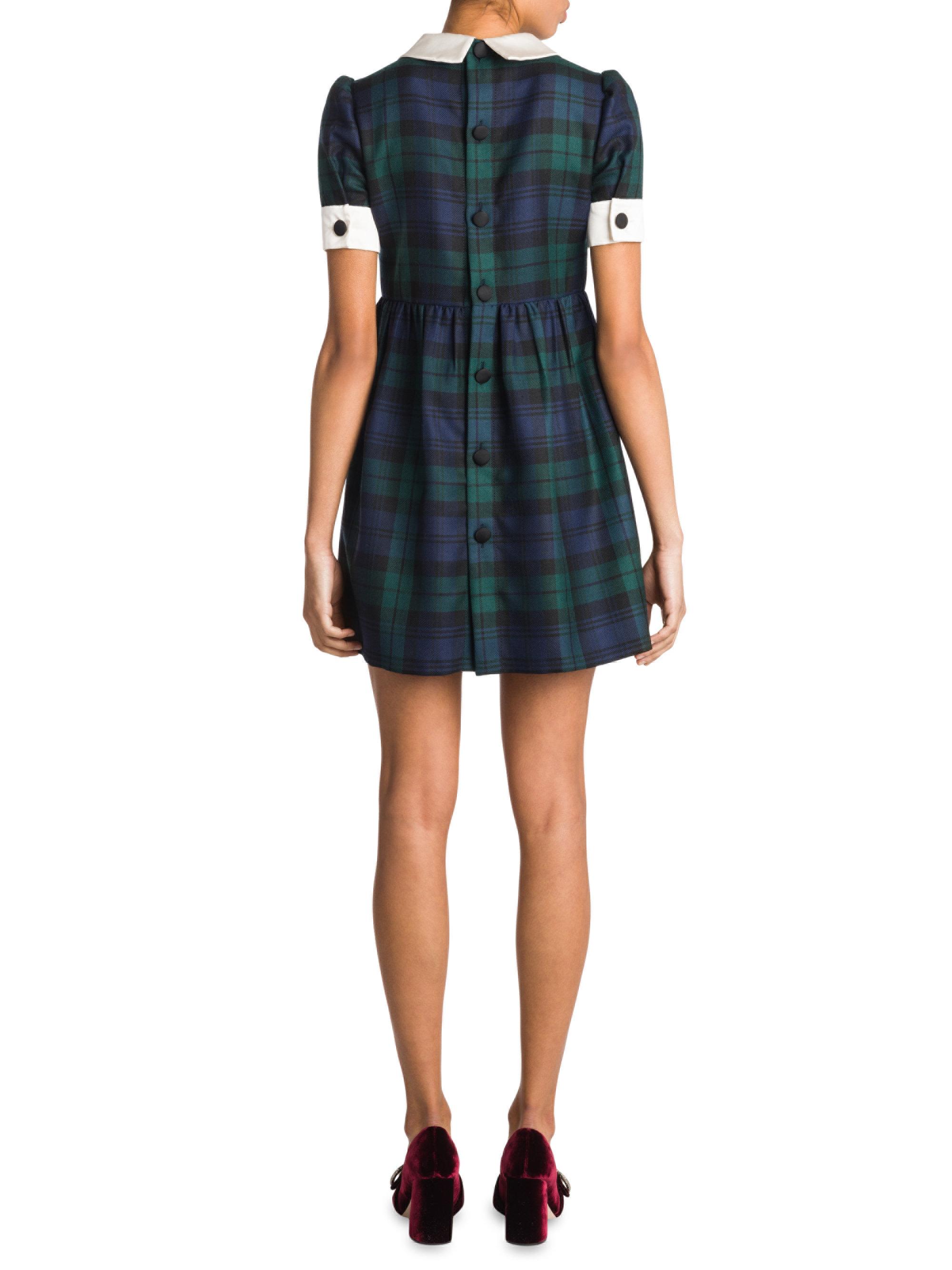 blue and green tartan dress