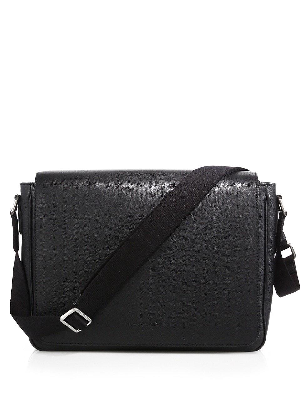 Giorgio Armani Leather Messenger Bag in Black for Men - Lyst