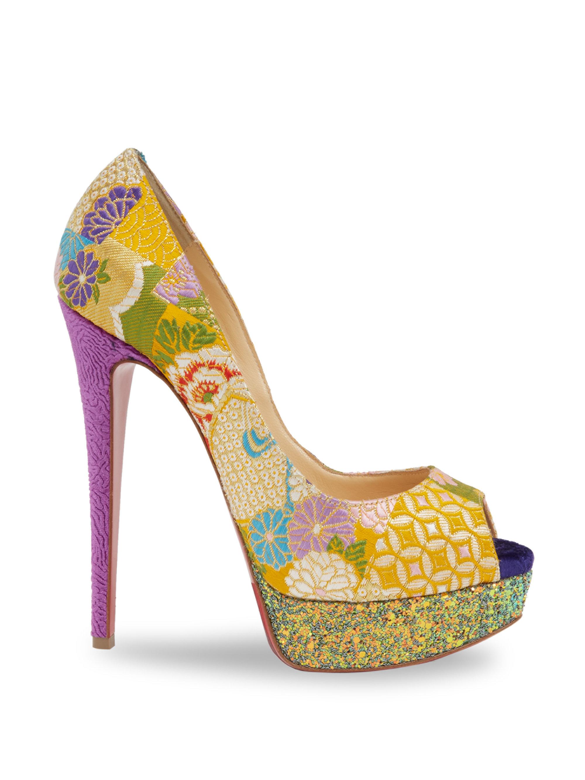 Christian Louboutin Synthetic Classique Lady Peep 150 Floral & Glitter ...