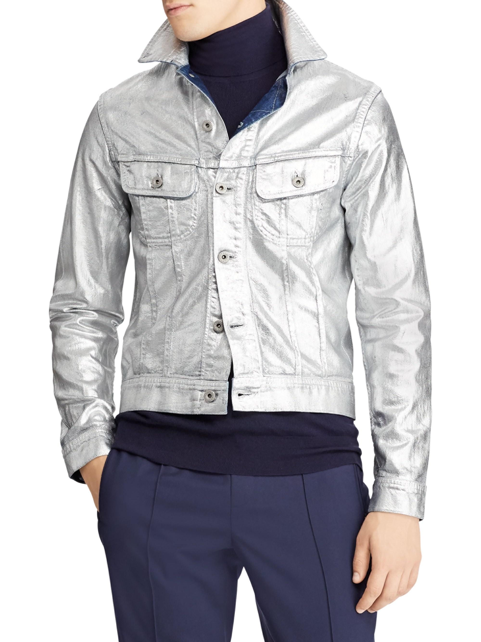 Ralph Lauren Purple Label Men's Metallic Denim Trucker Jacket - Silver for  Men | Lyst