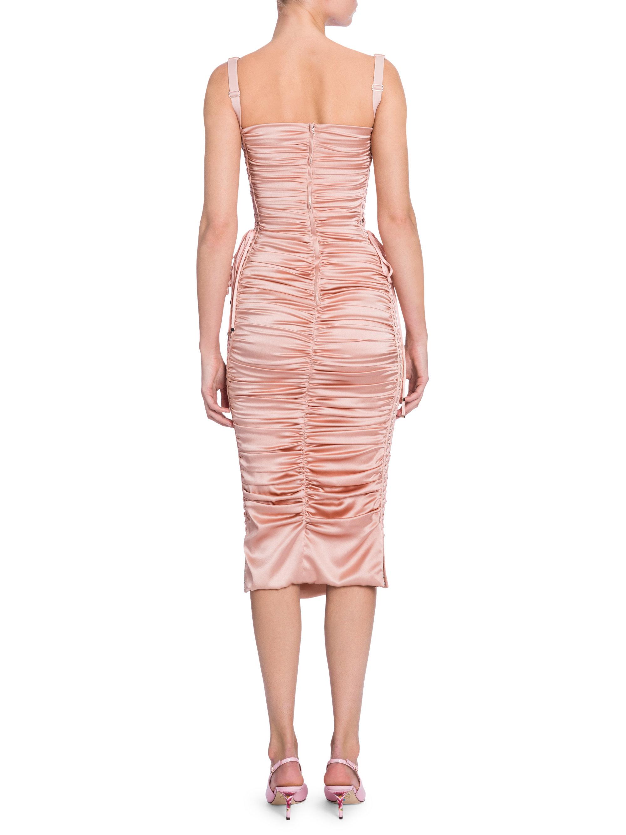 Dolce & Gabbana Ruched Satin Lace-up Dress in Pink | Lyst