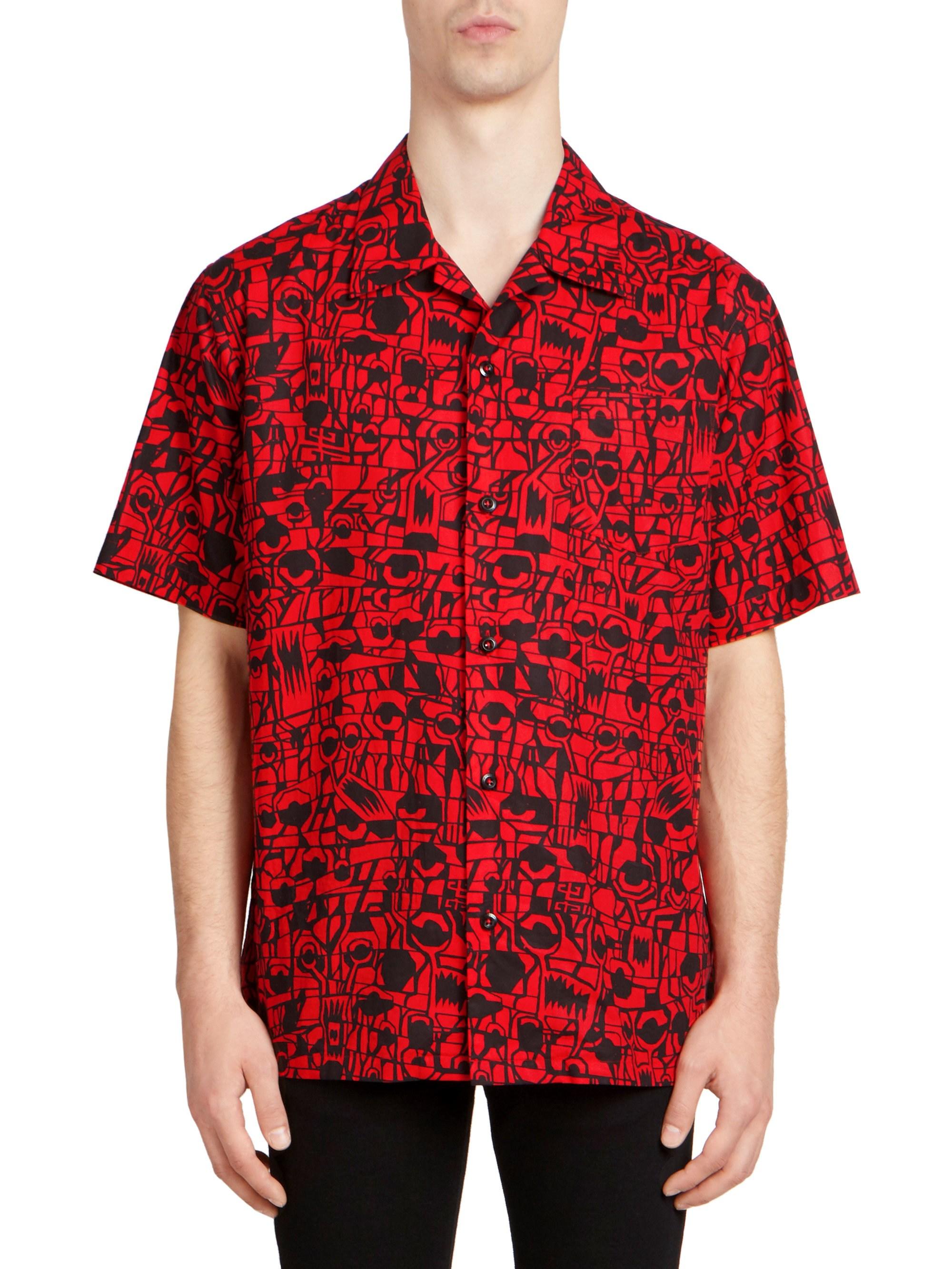 Givenchy Cotton Printed Short-sleeved Shirt in Red Black (Red) for Men ...