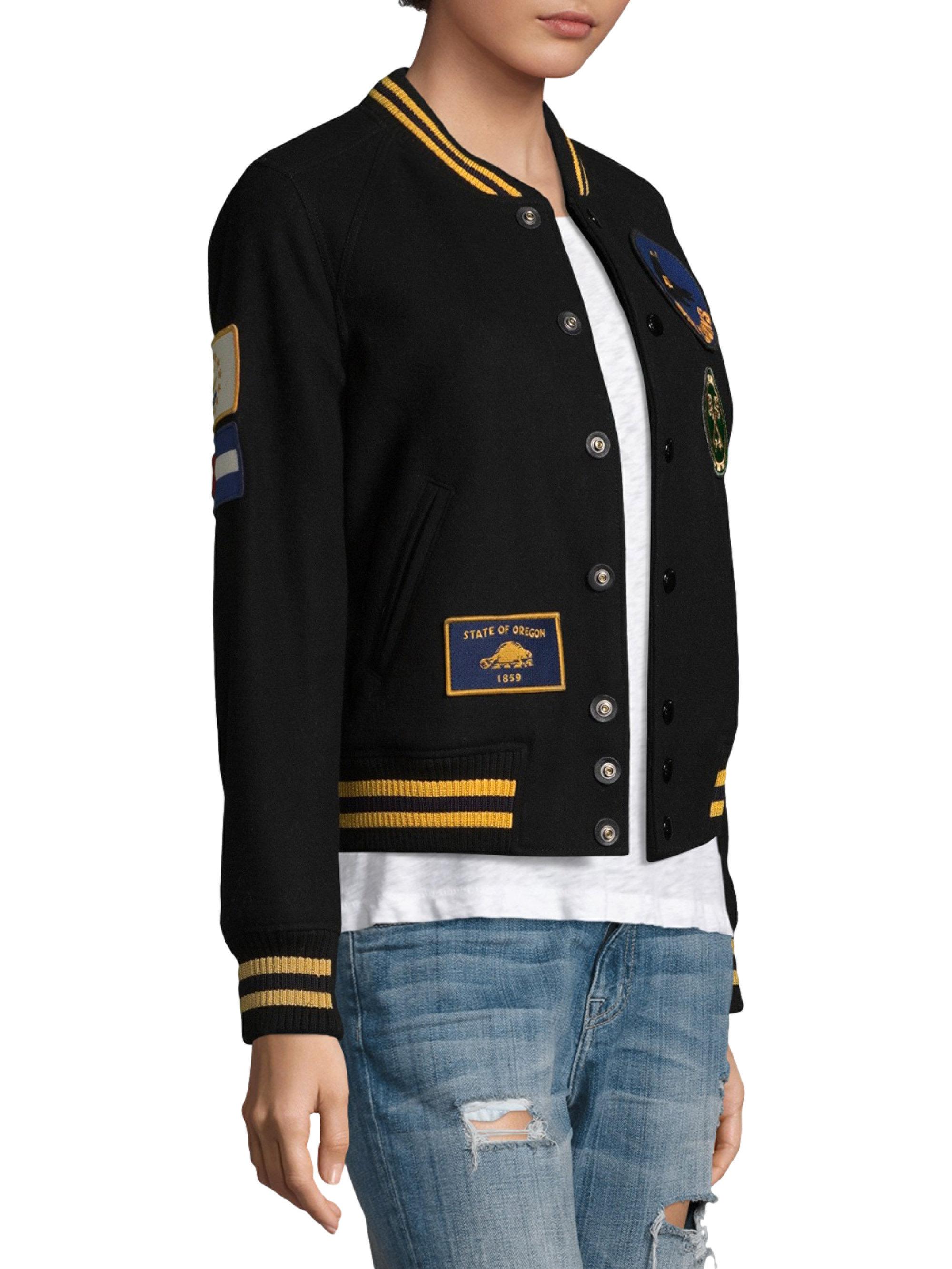 COACH Wool Military Patch Varsity Jacket in Black Lyst