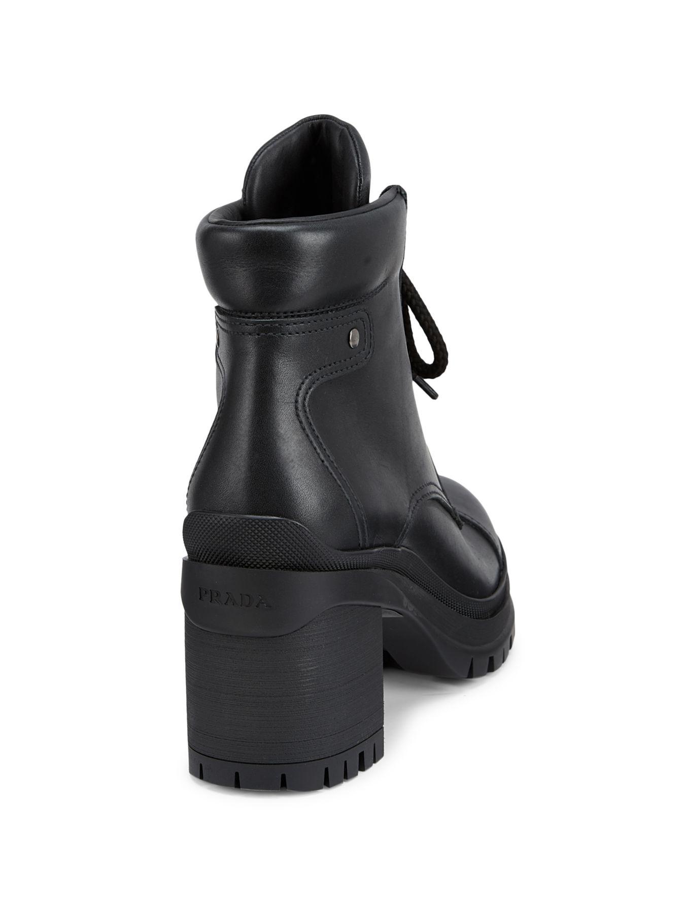 lug sole leather bootie prada