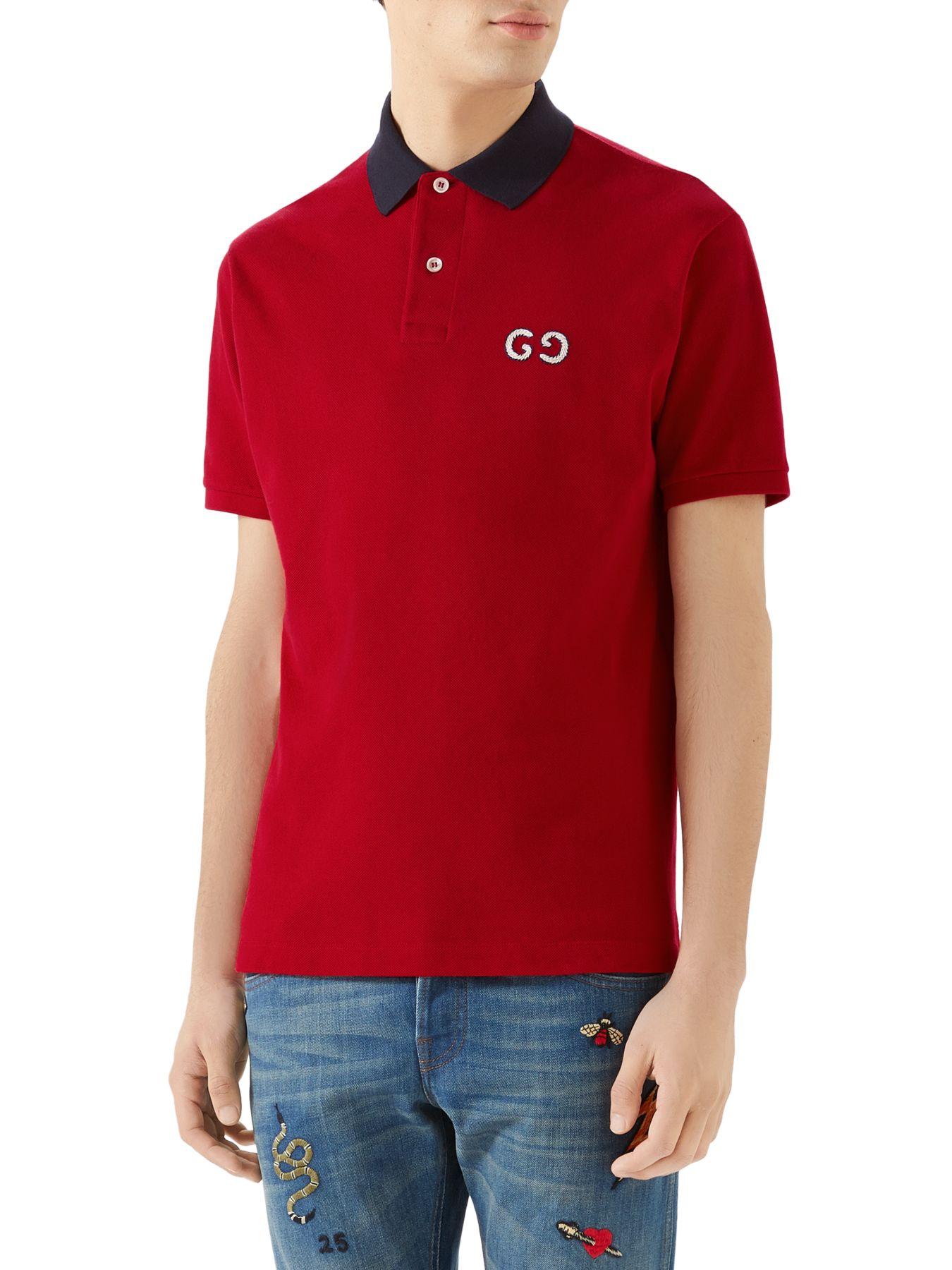 Gucci Polo With GG Embroidery in Red for Men | Lyst