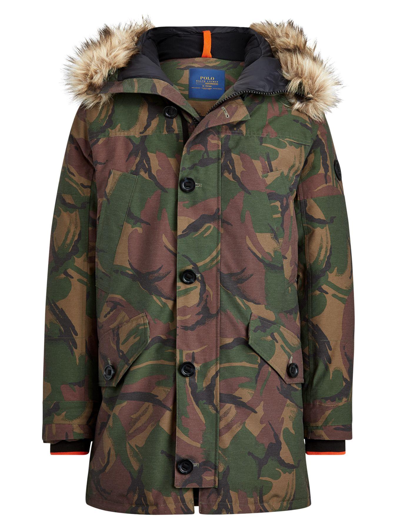 camouflage coat with fur hood