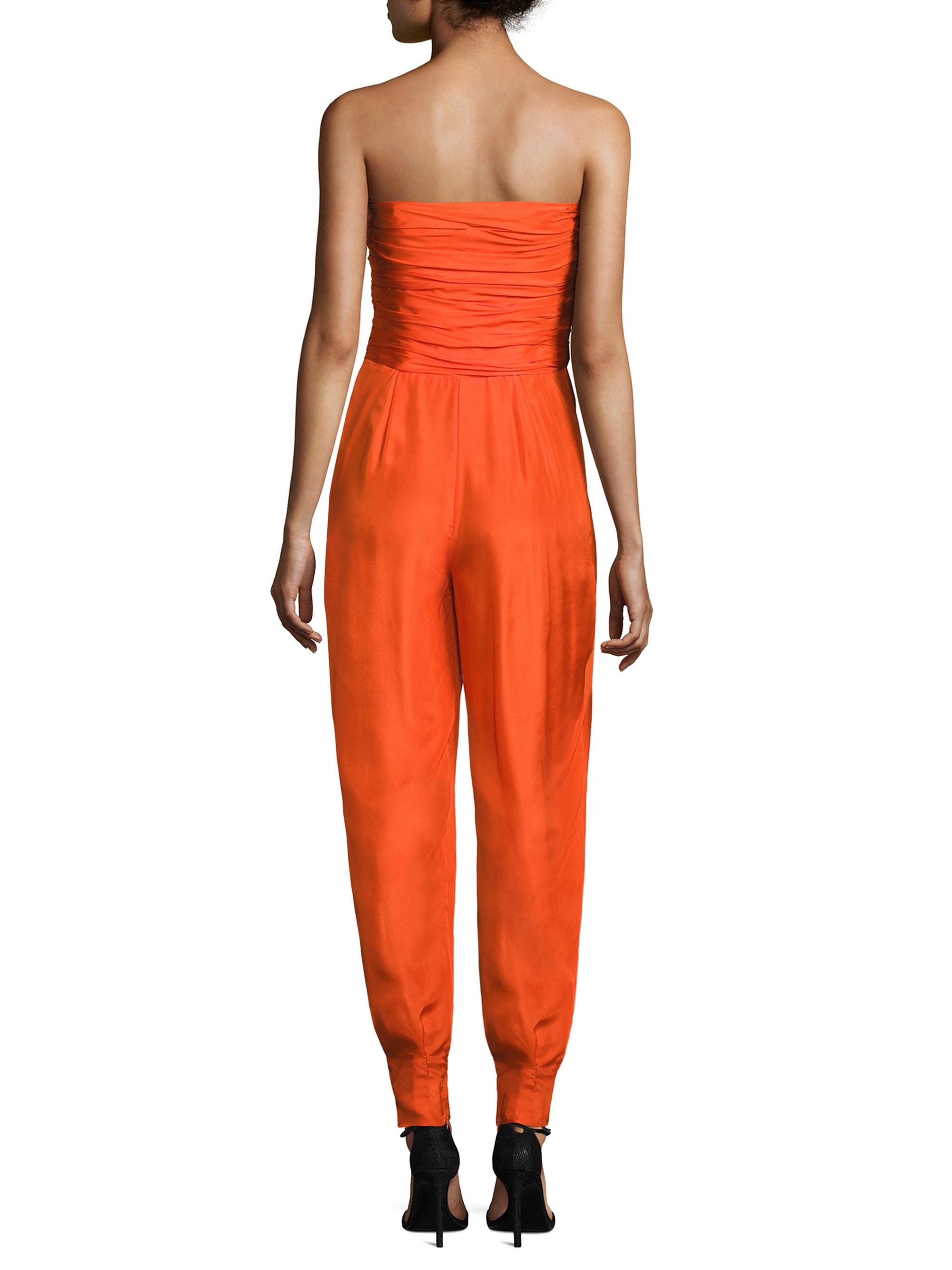 Polo Ralph Lauren Strapless Silk Jumpsuit in Orange | Lyst