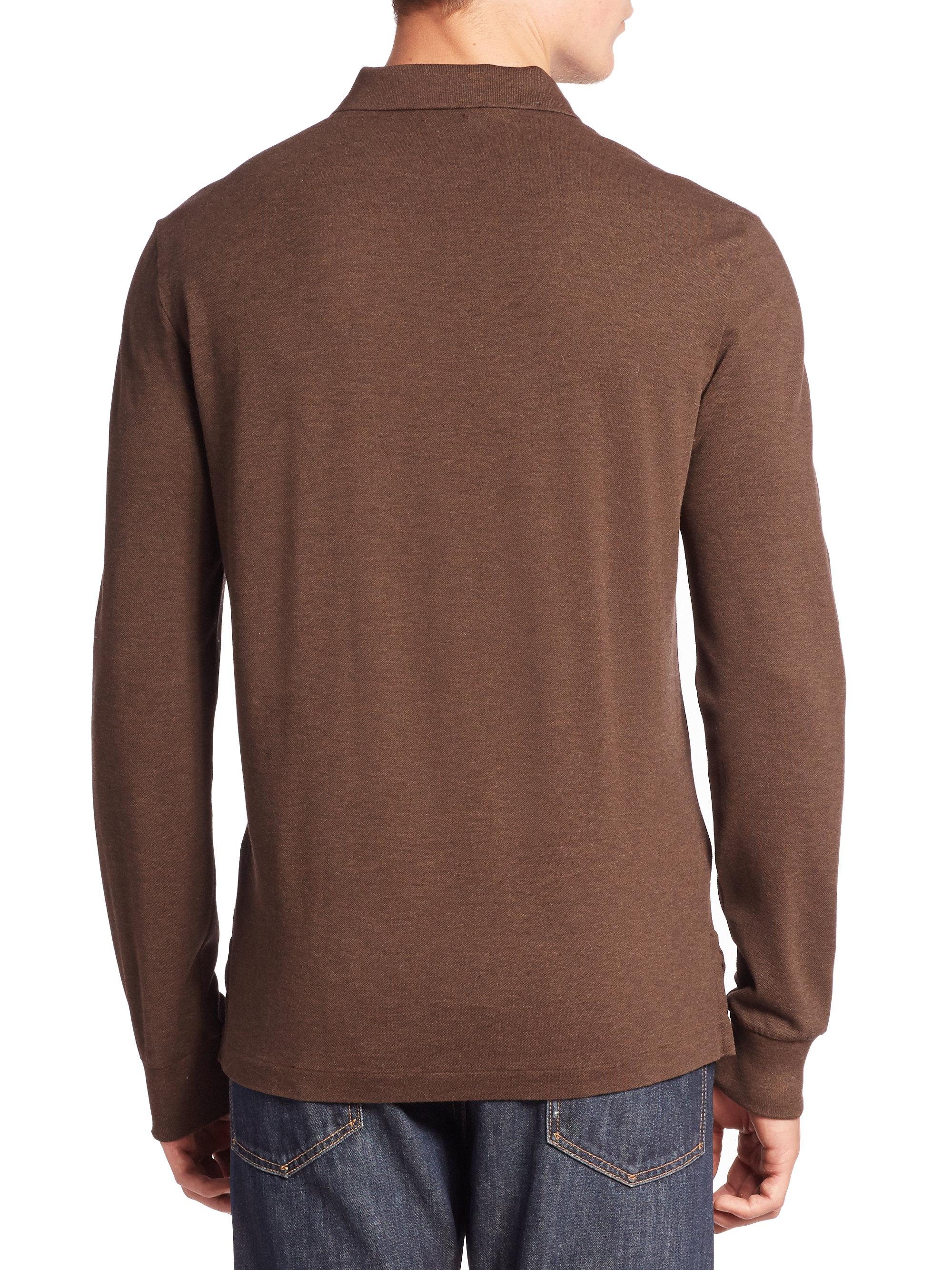 Polo Ralph Lauren Long Sleeve Cotton Polo Shirt in Brown for Men Lyst