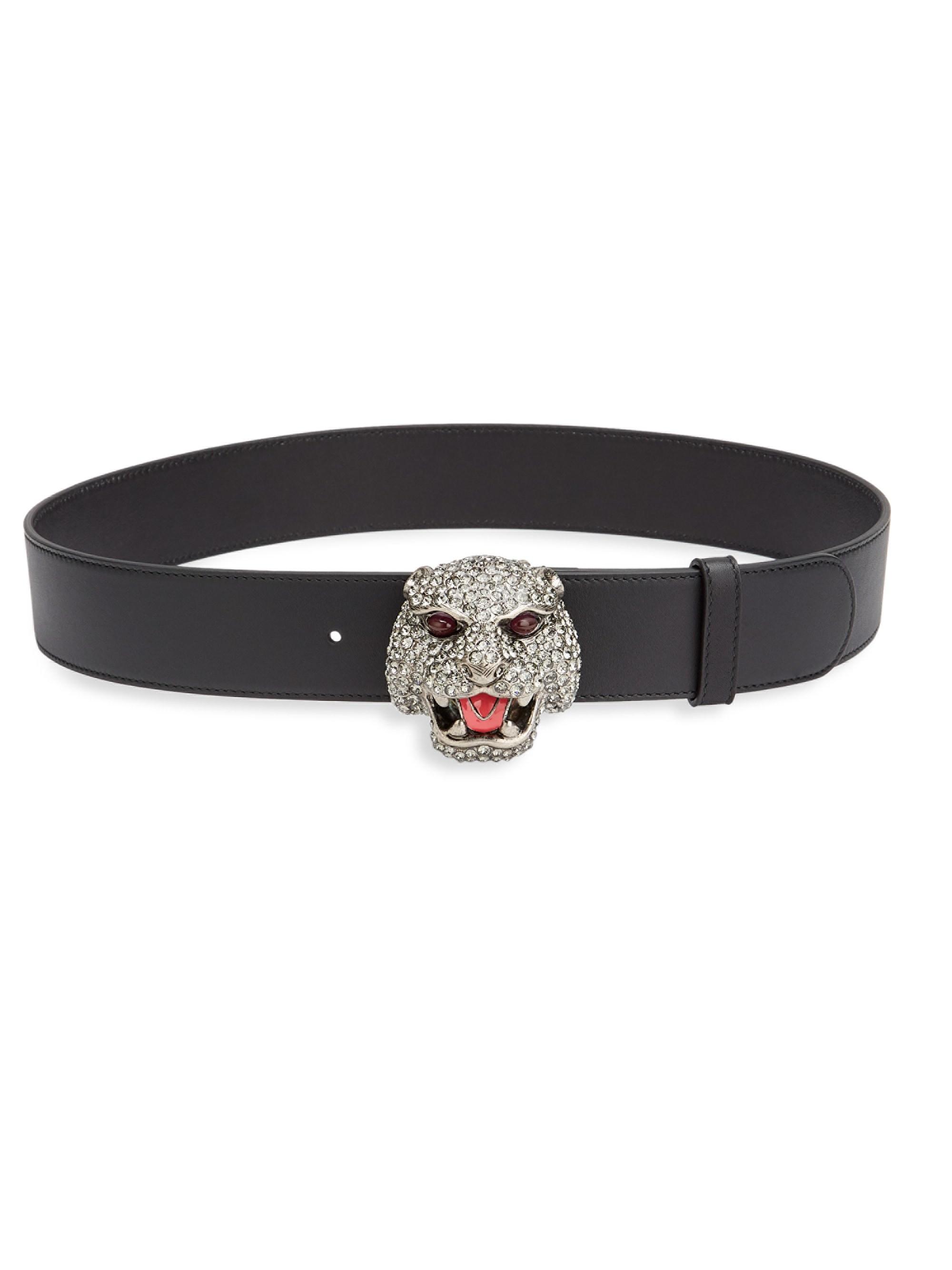 Gucci Women's Feline Head Leather Belt - Black - Lyst