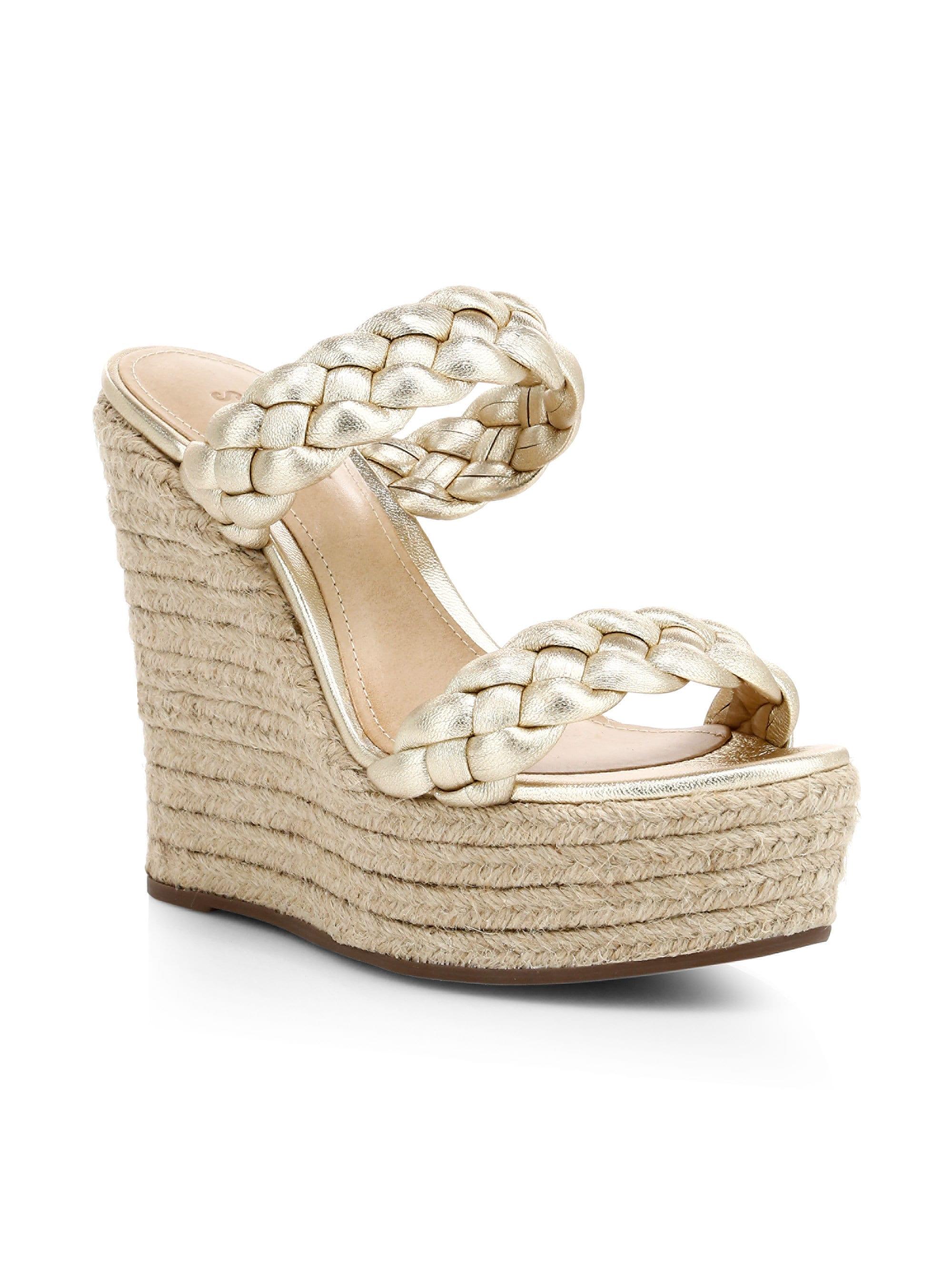 Schutz Women's Dyandre Braided Metallic Platform Wedge Mule Sandals Platinum in Metallic Lyst