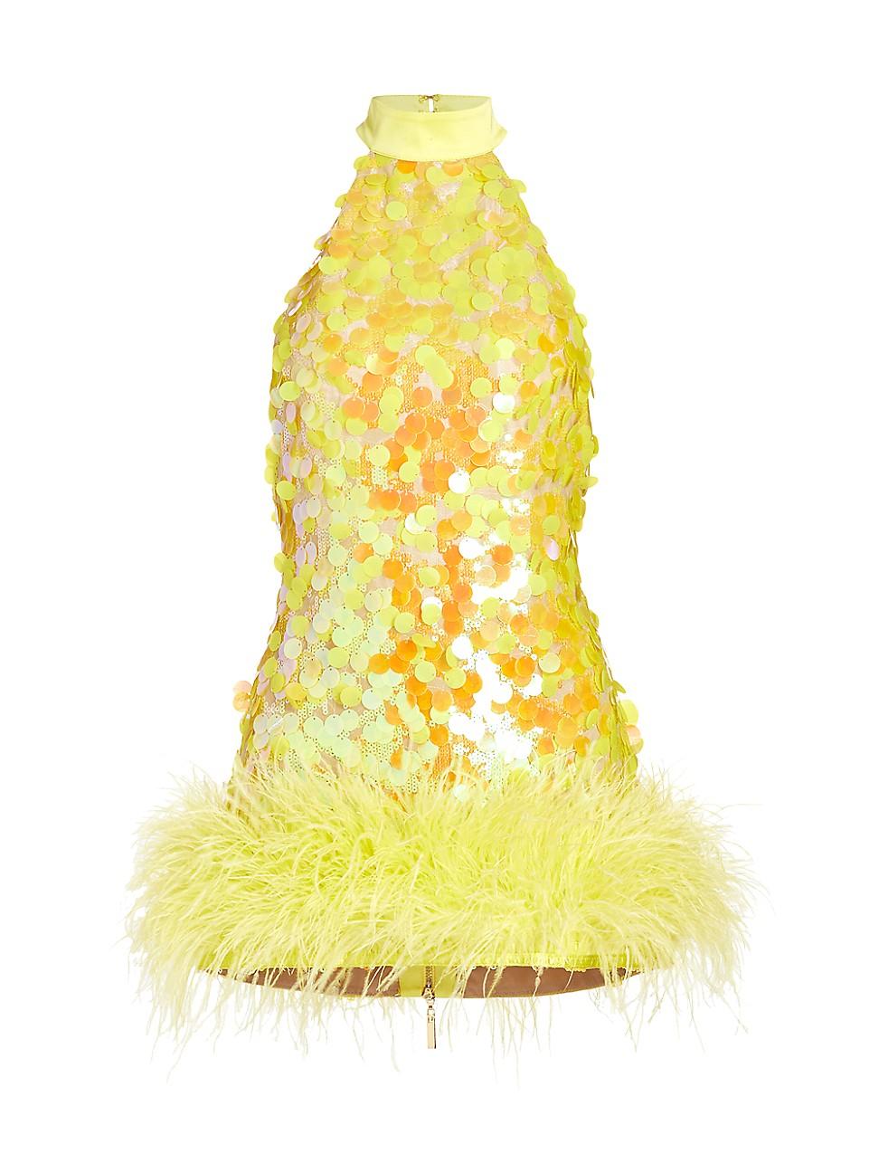 Bronx and Banco Izzy Sequin & Feather Minidress in Yellow | Lyst