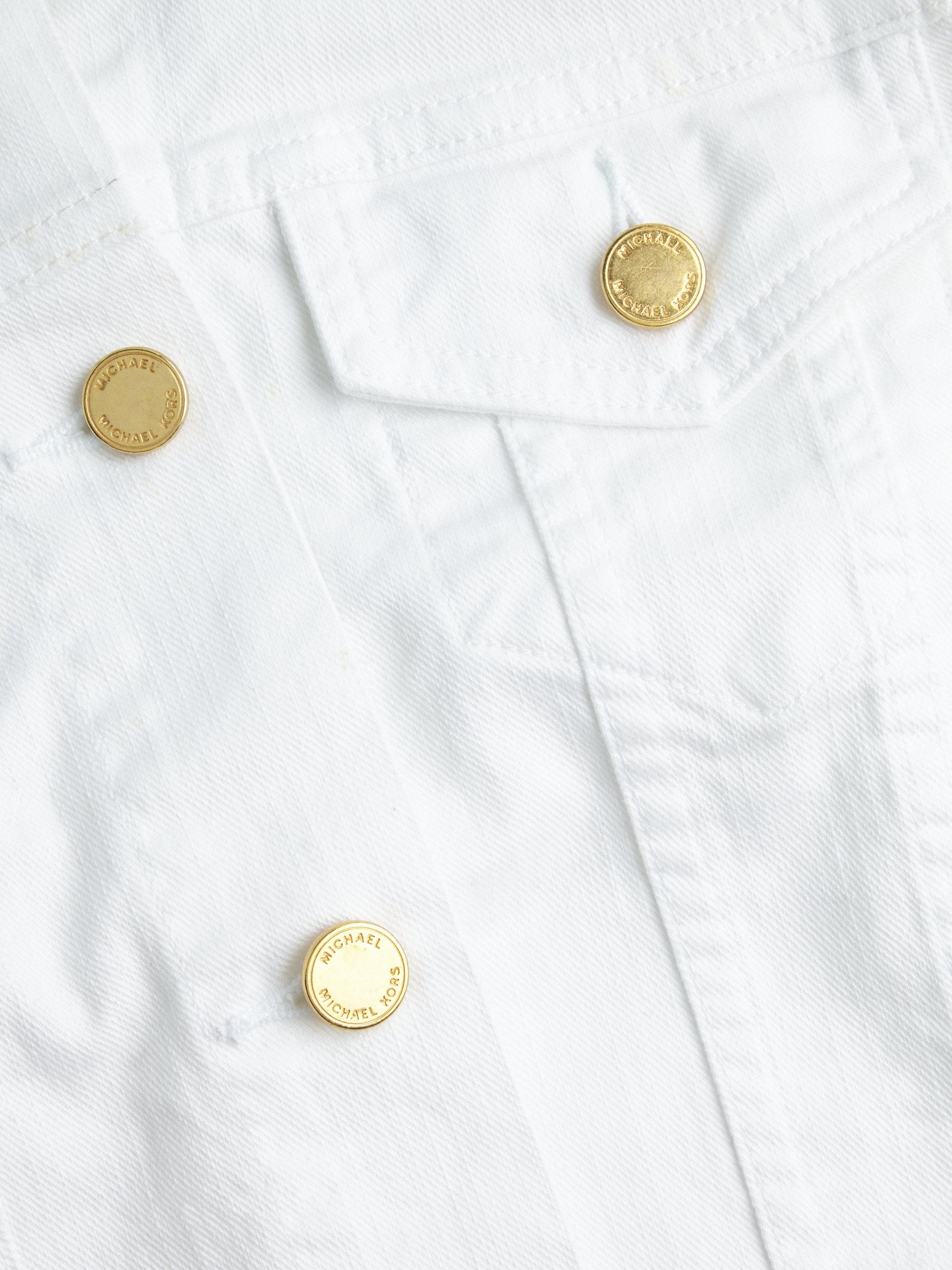 white denim jacket gold buttons
