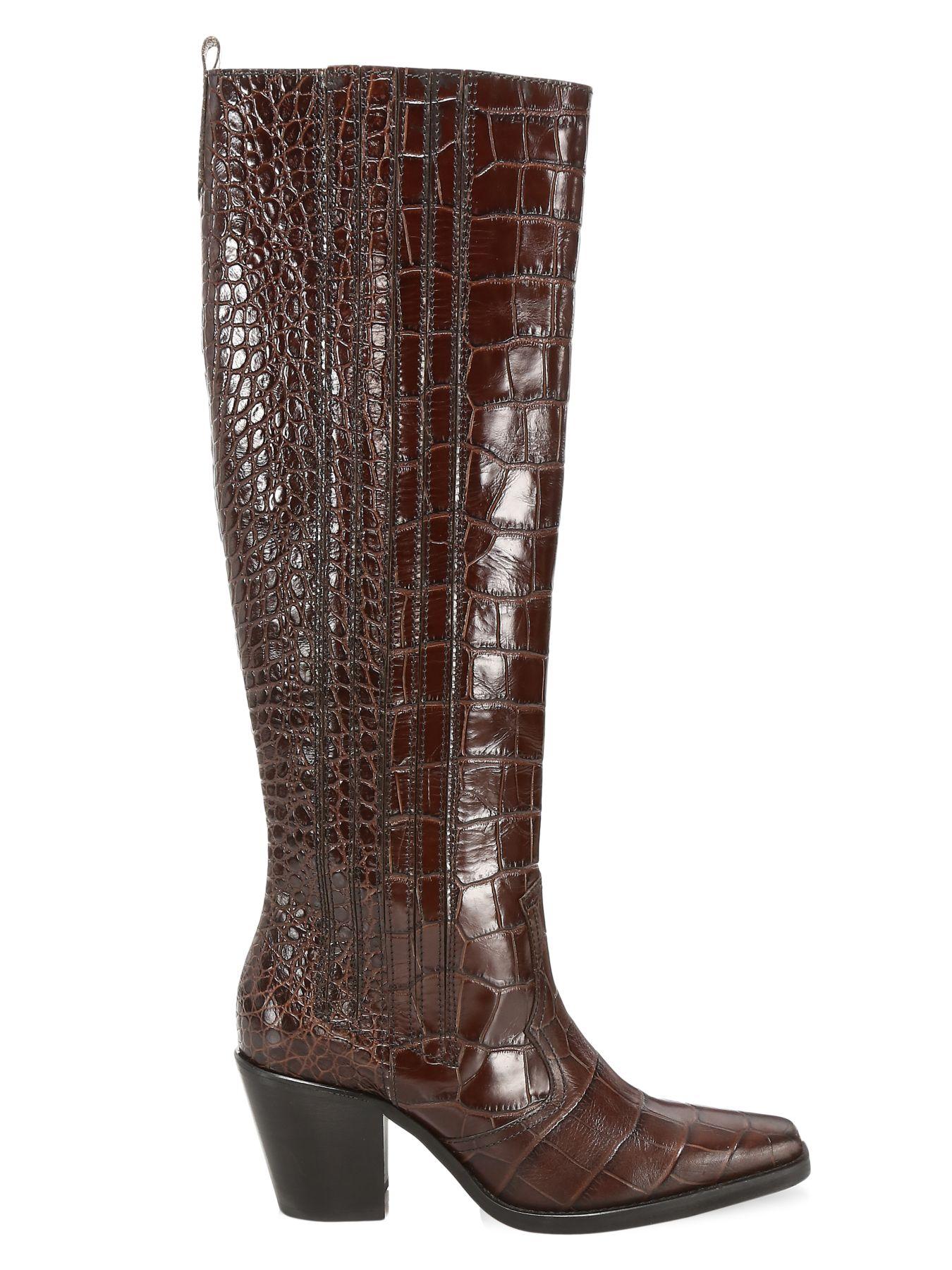 Ganni Leather Western Knee High Boots in Brown - Save 56% - Lyst