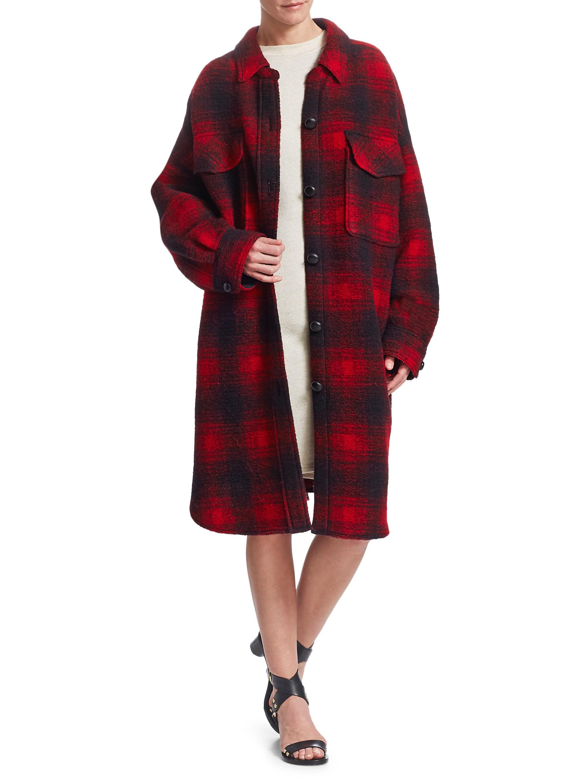 Étoile Isabel Marant Gario Oversized Wool-blend Flannel Plaid Coat in Black  Red (Red) - Lyst