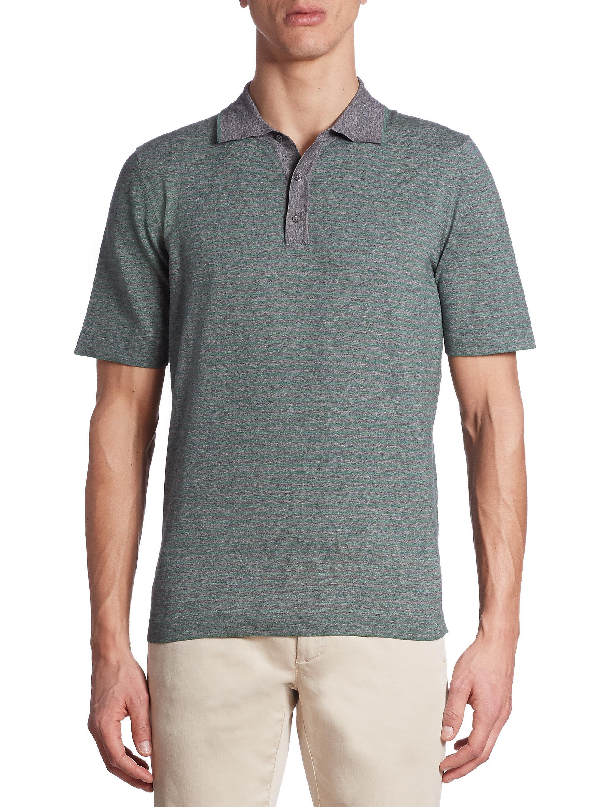 Download Saks Fifth Avenue Cotton Heathered Short Sleeve Polo in ...