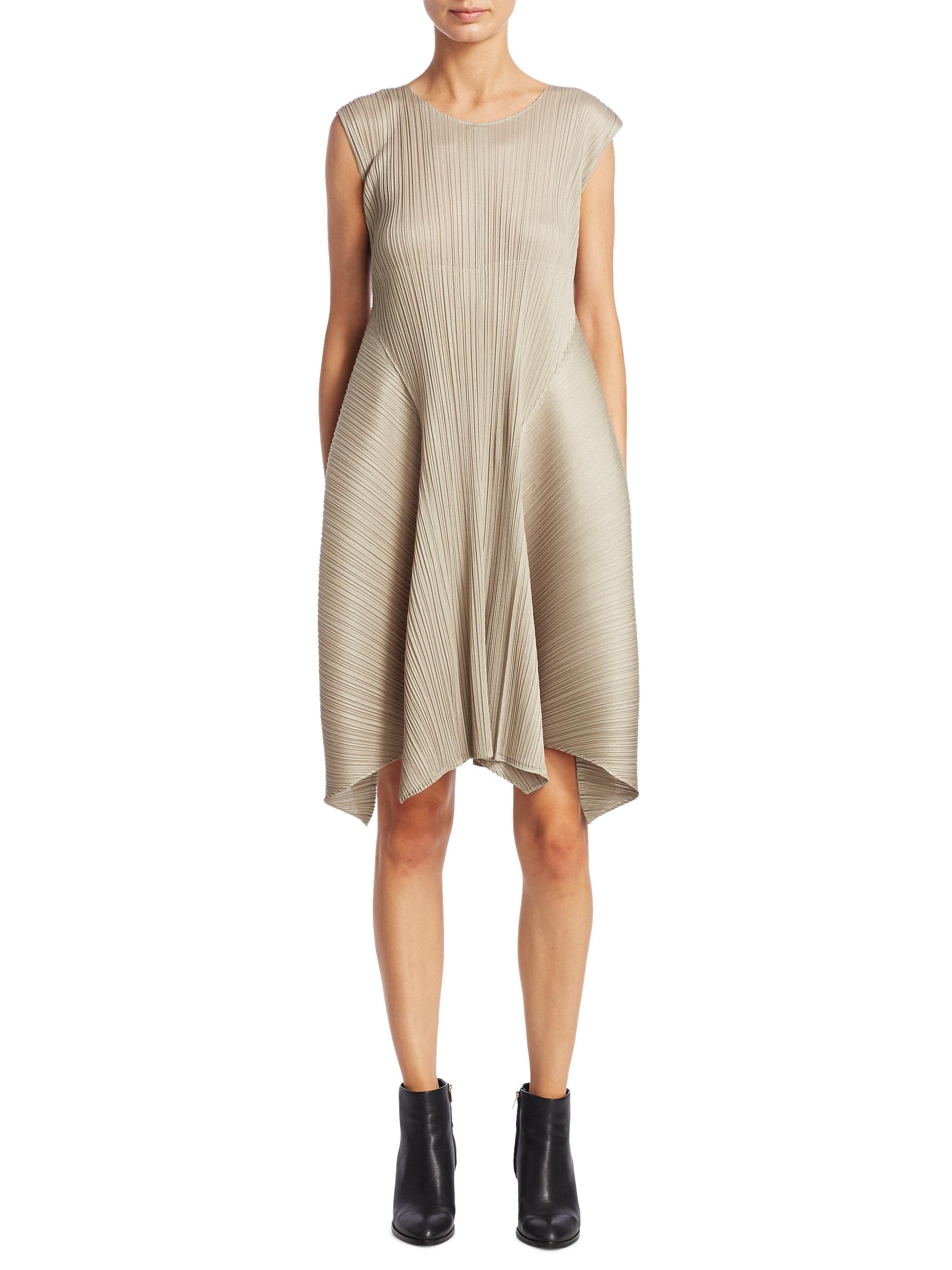 Lyst Pleats Please Issey Miyake Curly Form Swing Dress In Natural Gallery