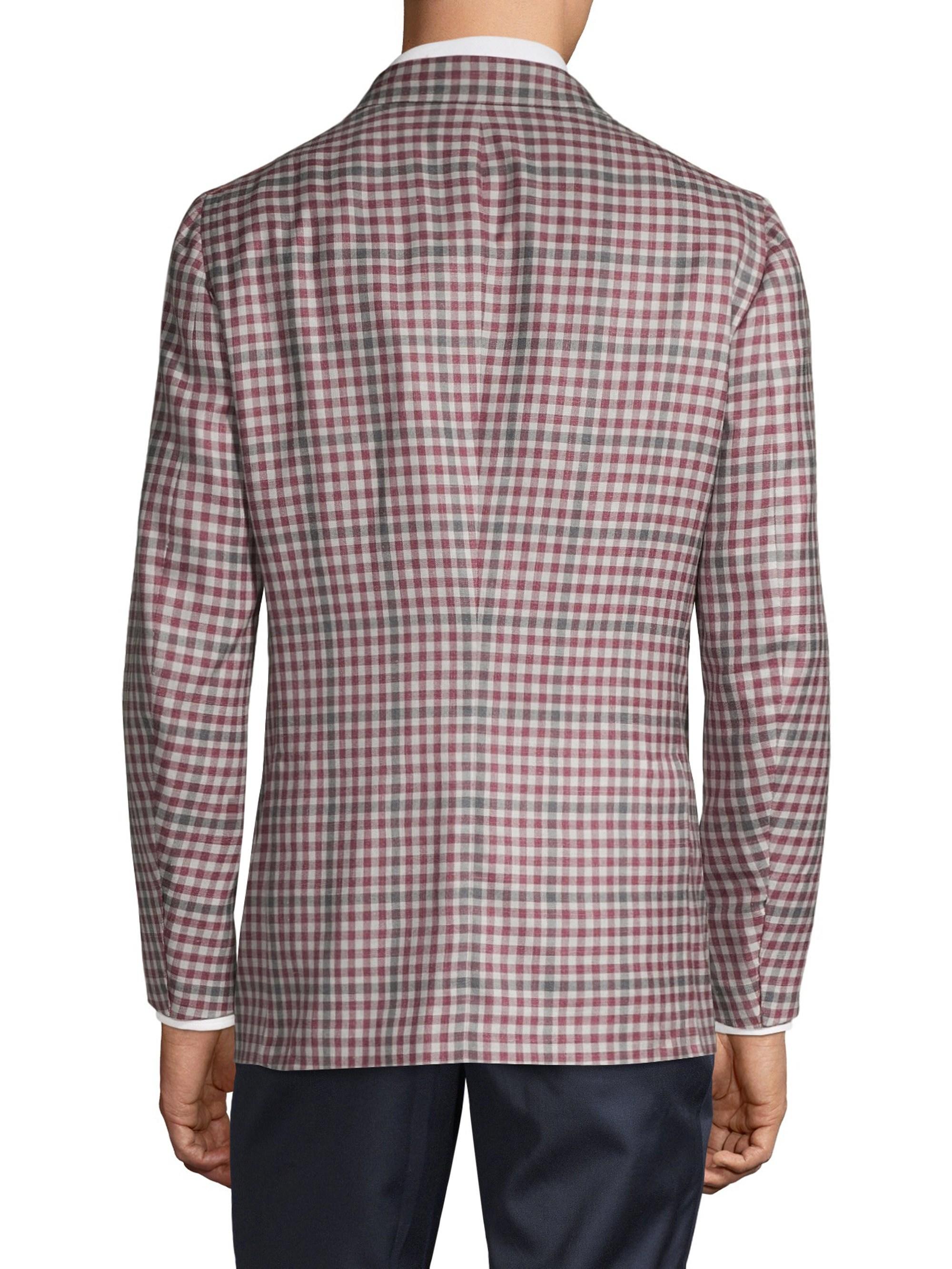 Isaia Gingham Wool, Cashmere, Silk & Linen Singlebreasted Jacket in