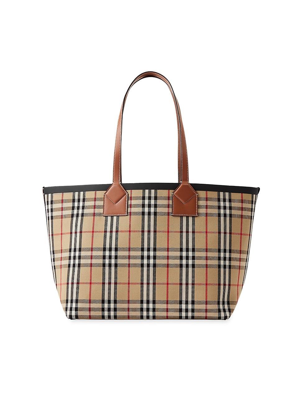 Burberry Medium London Check Tote Bag in White | Lyst