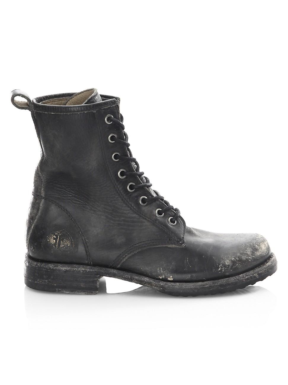 Frye Veronica Distressed Leather Combat Boots in Black | Lyst