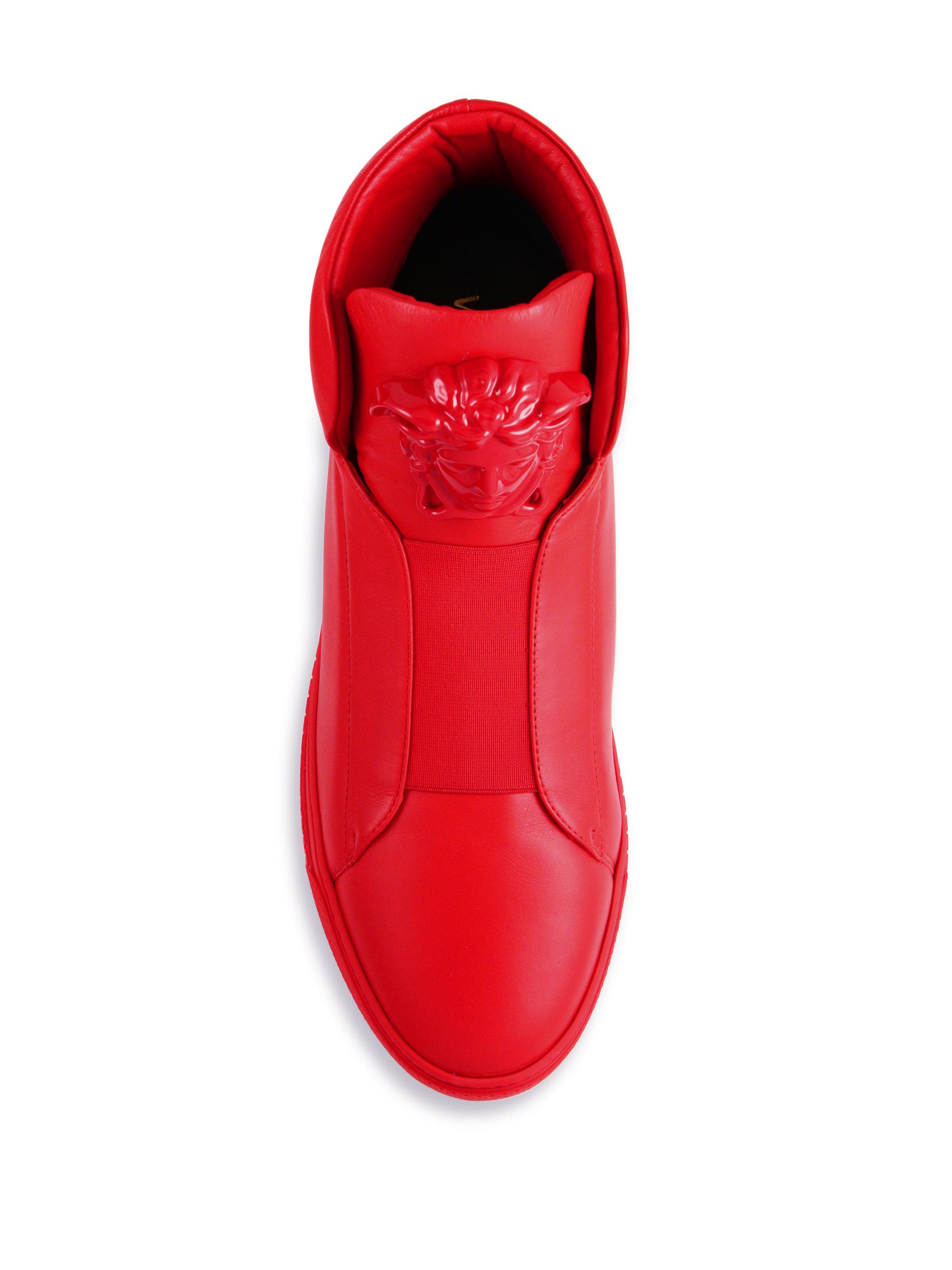 Leather high trainers Versace Red size 11 US in Leather - 27474284