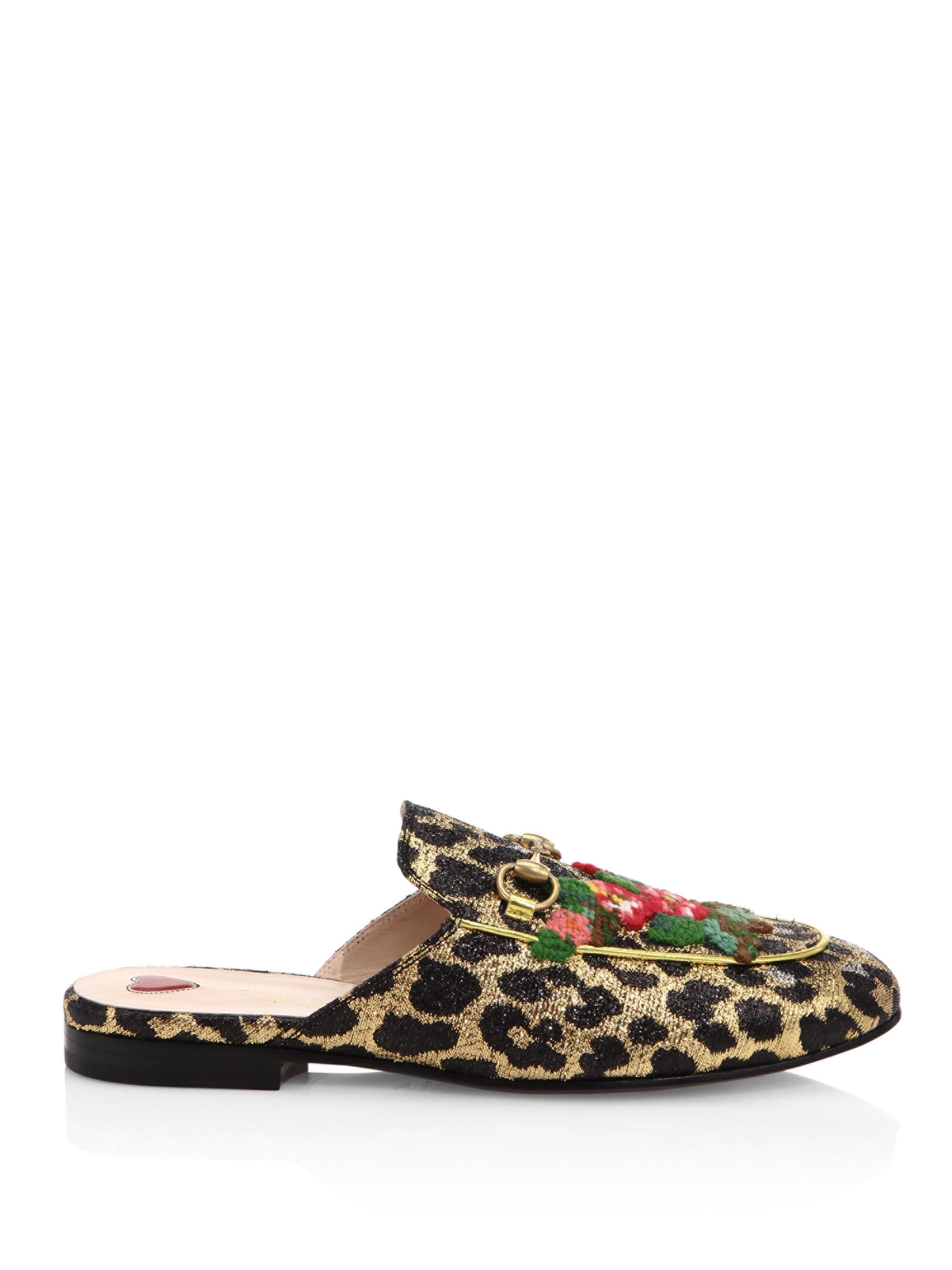 Gucci Princetown Leopard-print Lurex Jacquard Mules | Lyst