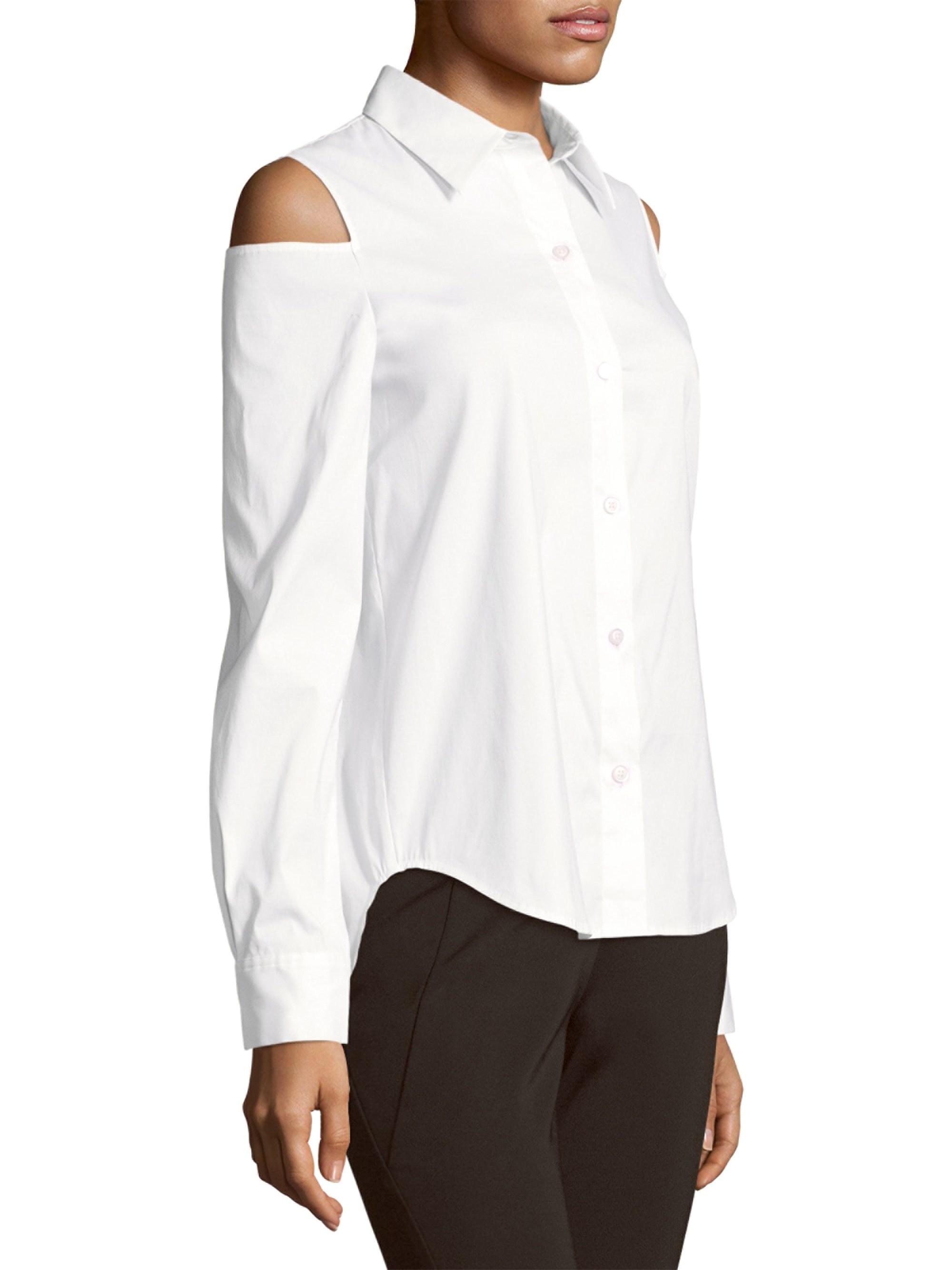 Donna Karan Women's Cold-shoulder Button-down Shirt - White - Size Medium |  Lyst